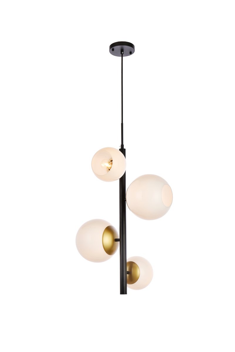 Elegant Lighting WELLS LD655D18BRK Pendant Mid Century Modern - Black And Brass And White