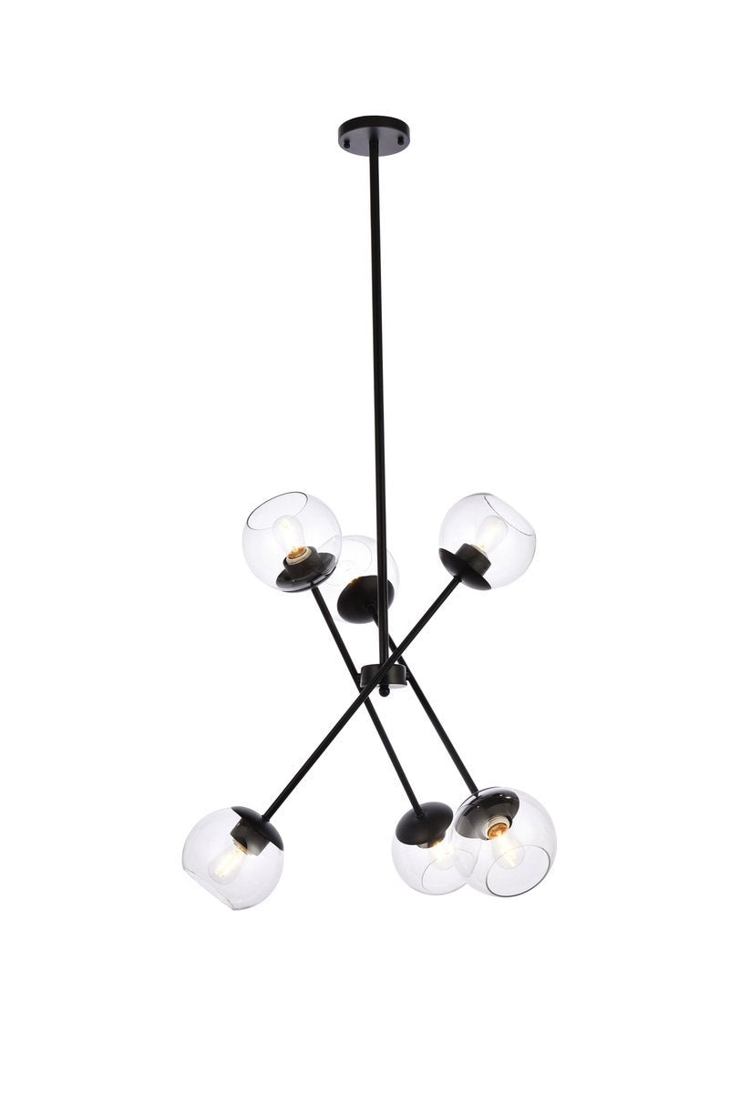 Elegant Lighting AXL LD656D24BK Pendant Mid Century Modern - Black And Clear