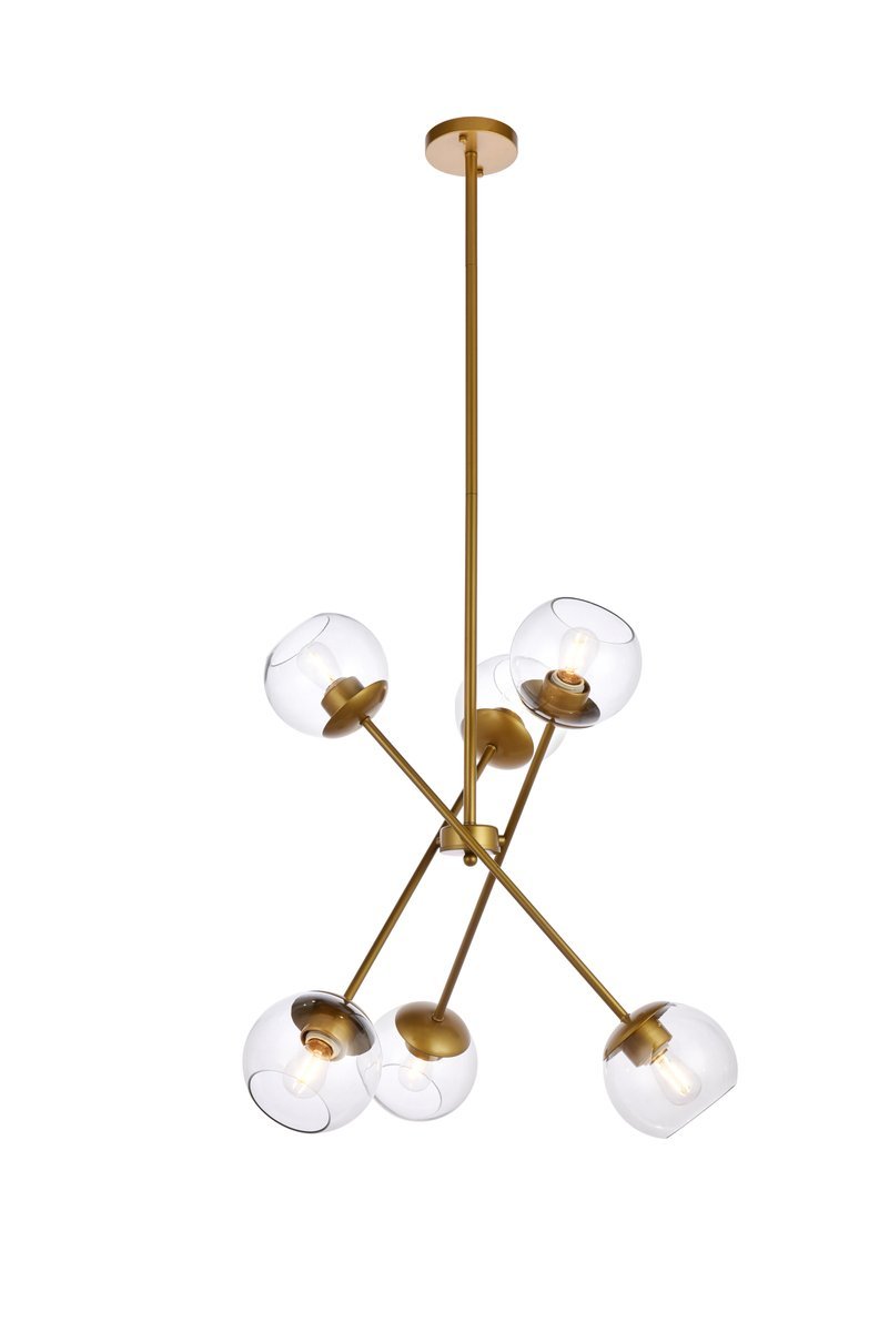 Elegant Lighting AXL LD656D24BR Pendant Mid Century Modern - Brass And Clear