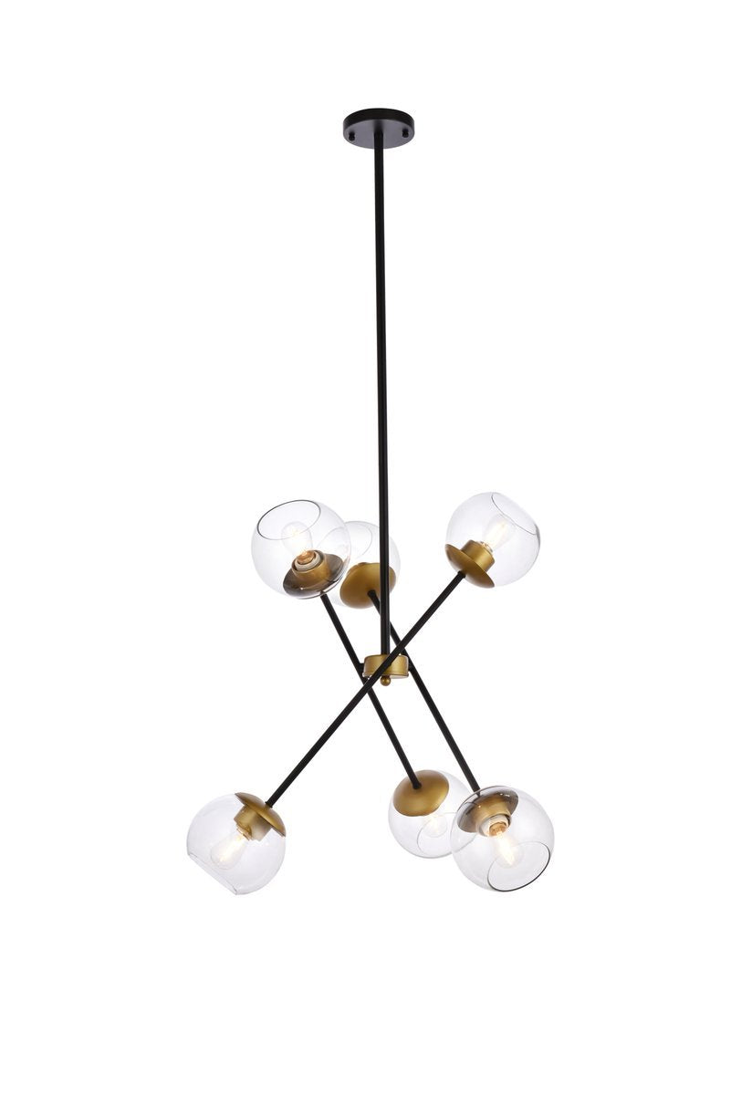 Elegant Lighting AXL LD656D24BRK Pendant Mid Century Modern - Black And Brass And Clear