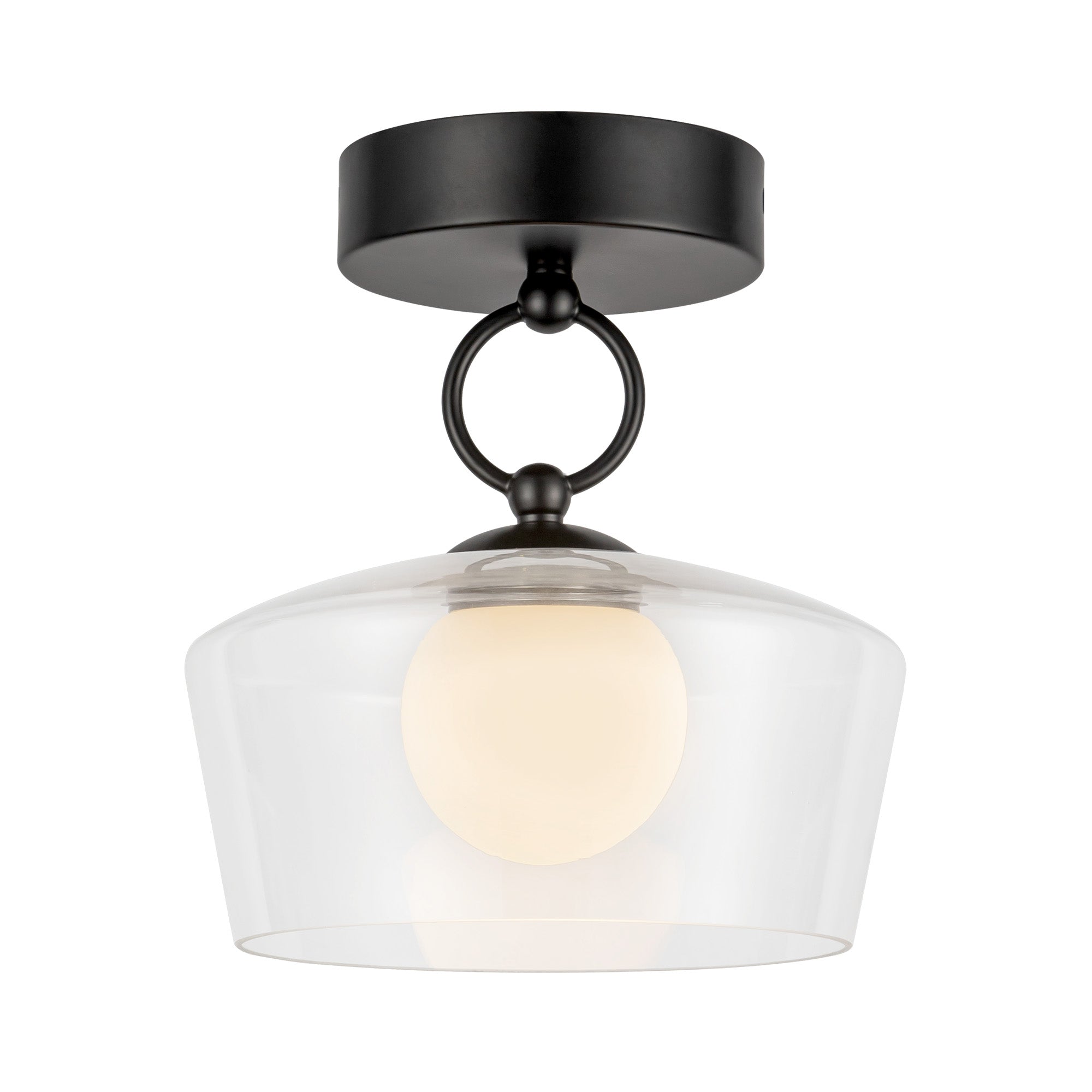 Leota 8-in Matte Black/Clear Glass LED Semi-Flush Mount