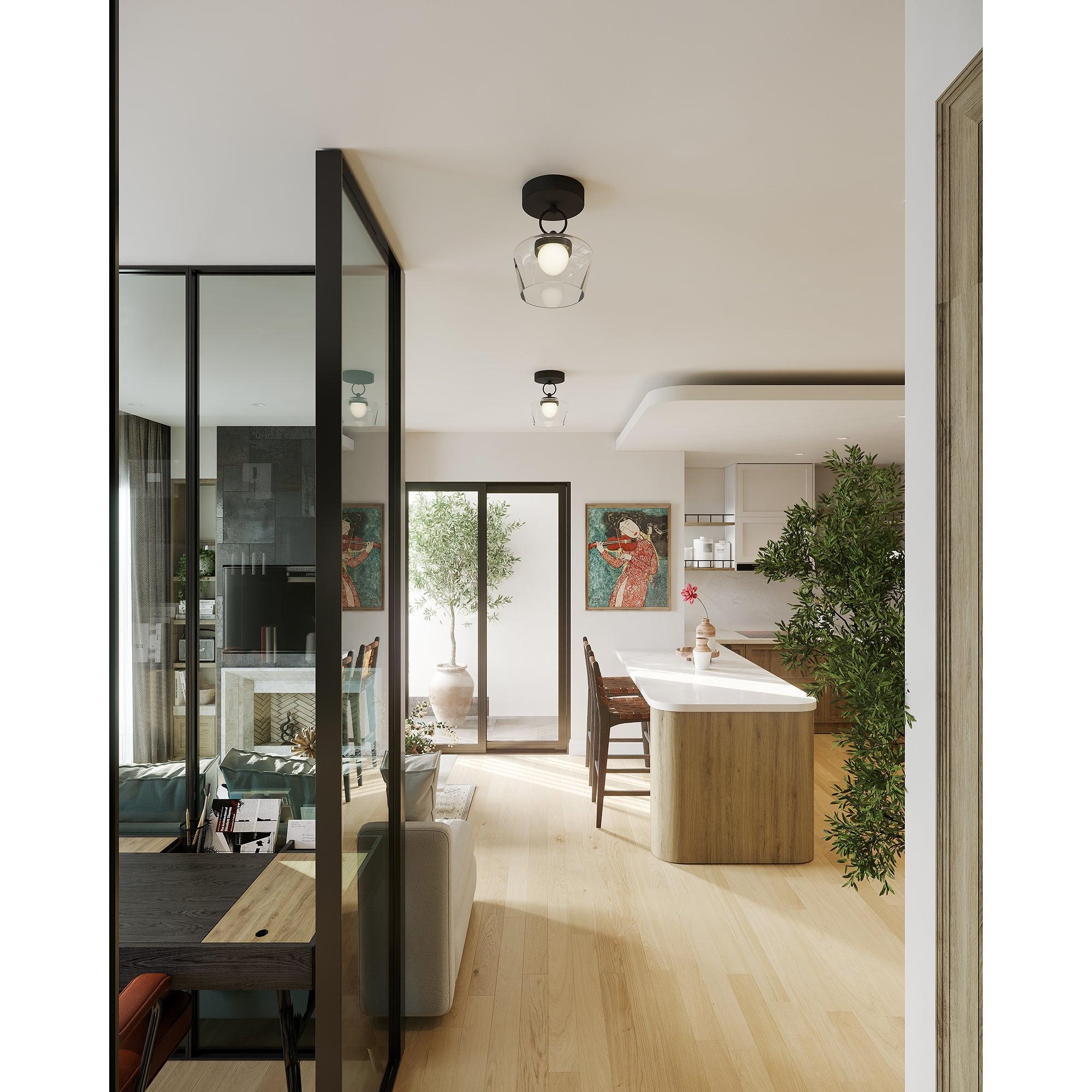 Leota 8-in Matte Black/Clear Glass LED Semi-Flush Mount