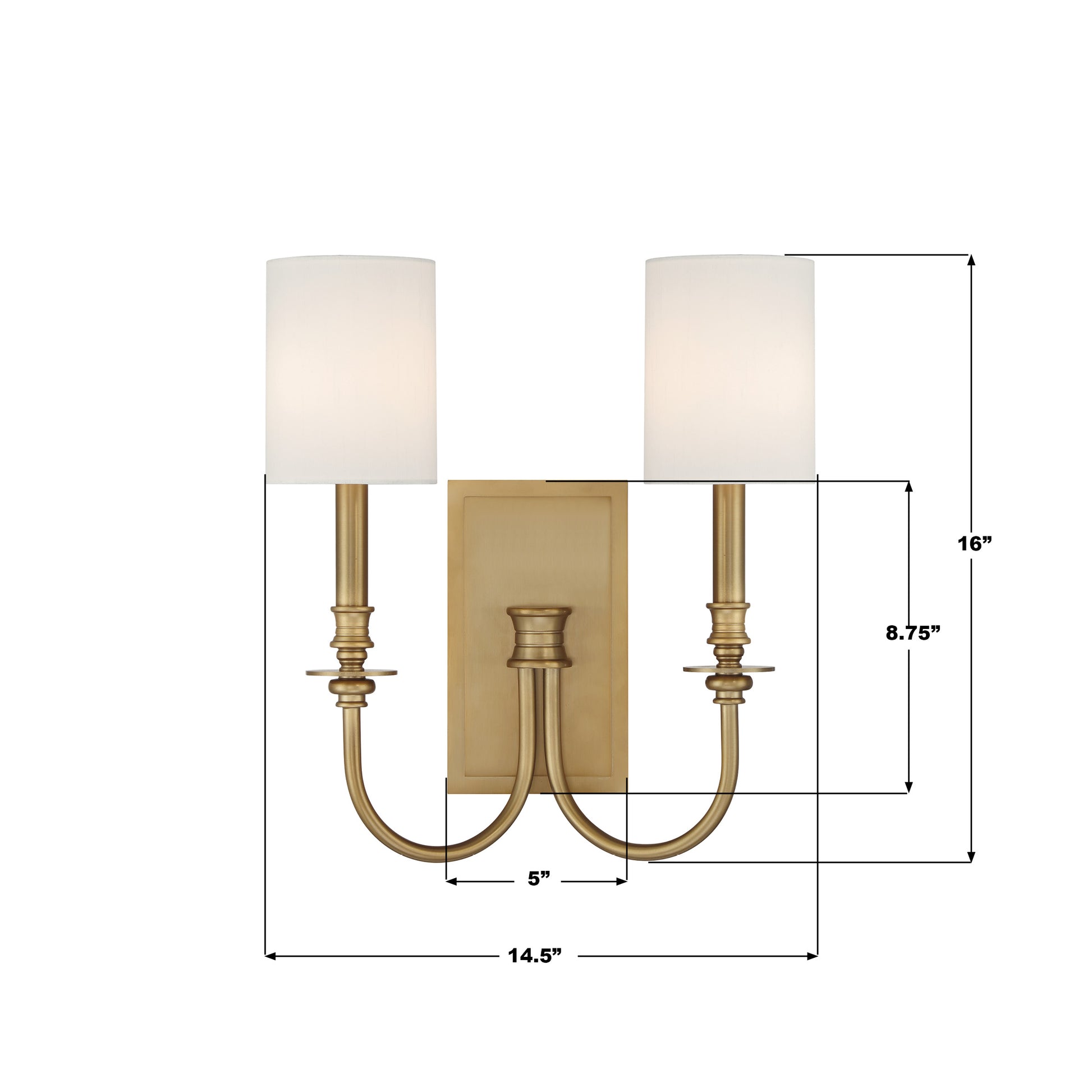 Crystorama Lloyd LLO-482-AG – 14.5 Inch – 2 Light – Sconce – Aged Brass – Damp Rated
