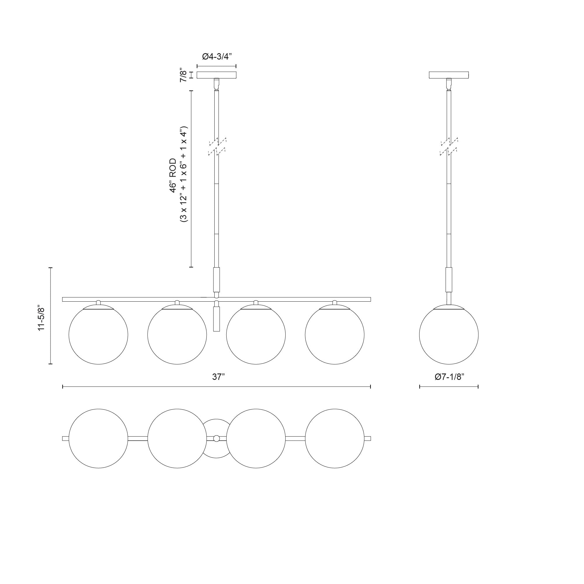 Zuri 37-in Matte Black/Opal Glass Socket Linear Pendant