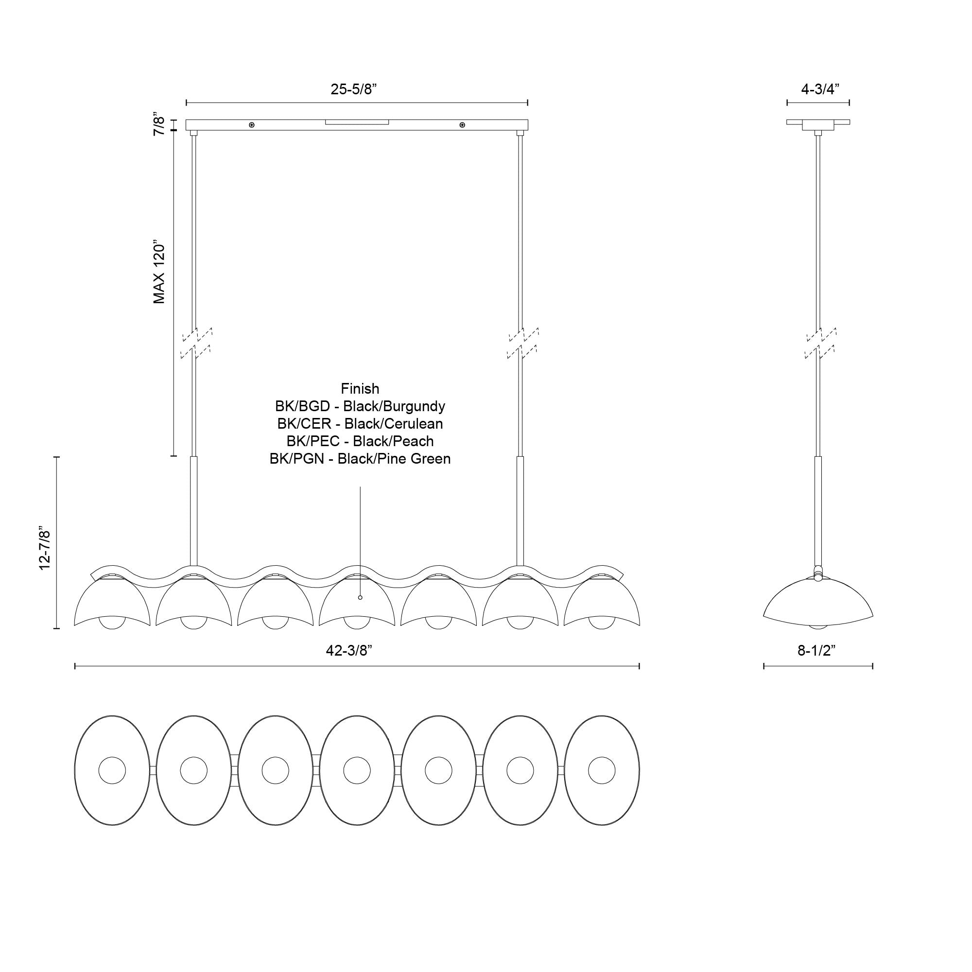 Kuzco Lighting LP57642-BK/PEC Linear Pendant, Black/Peach