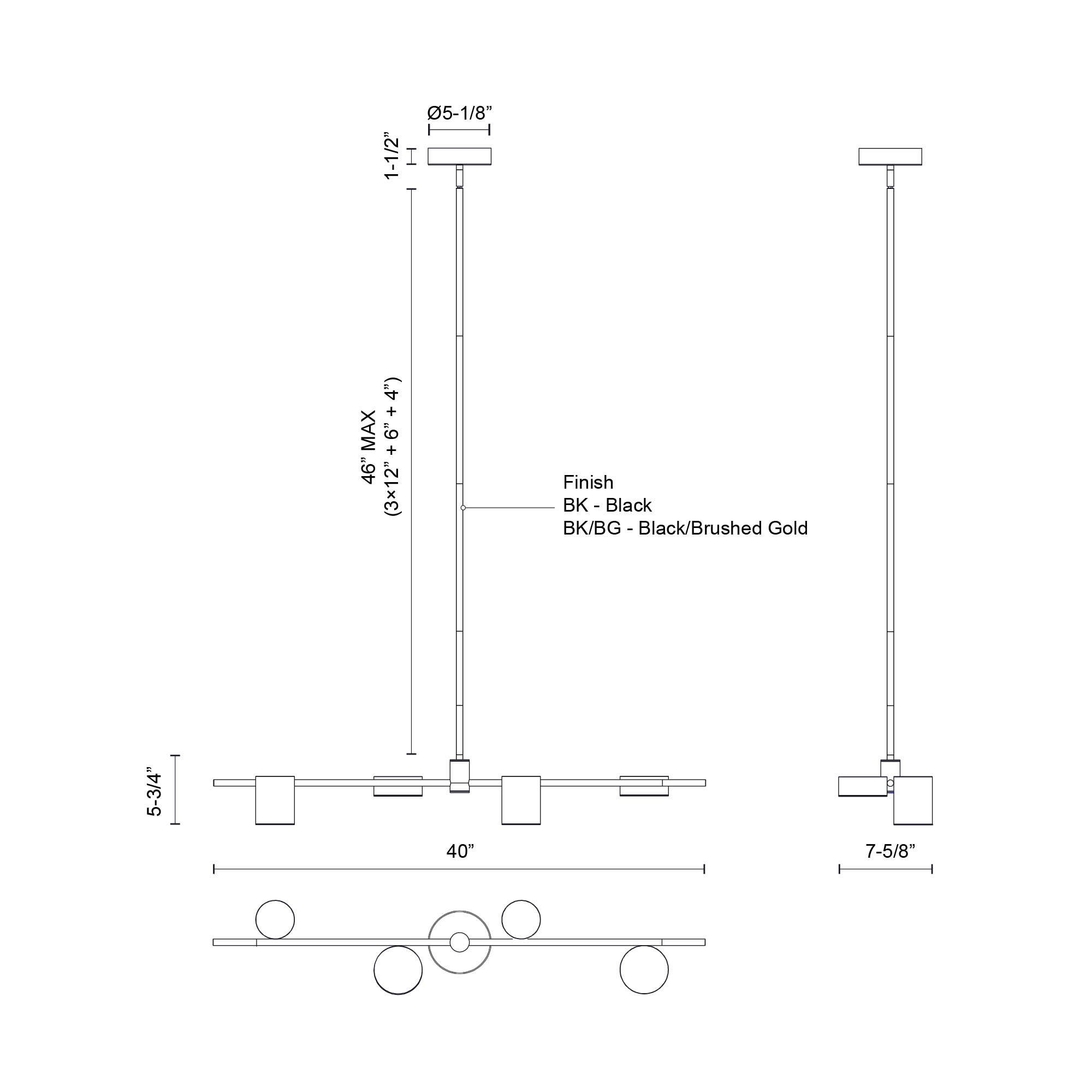 Jayden 40-in Black/Brushed Gold LED Linear Pendant