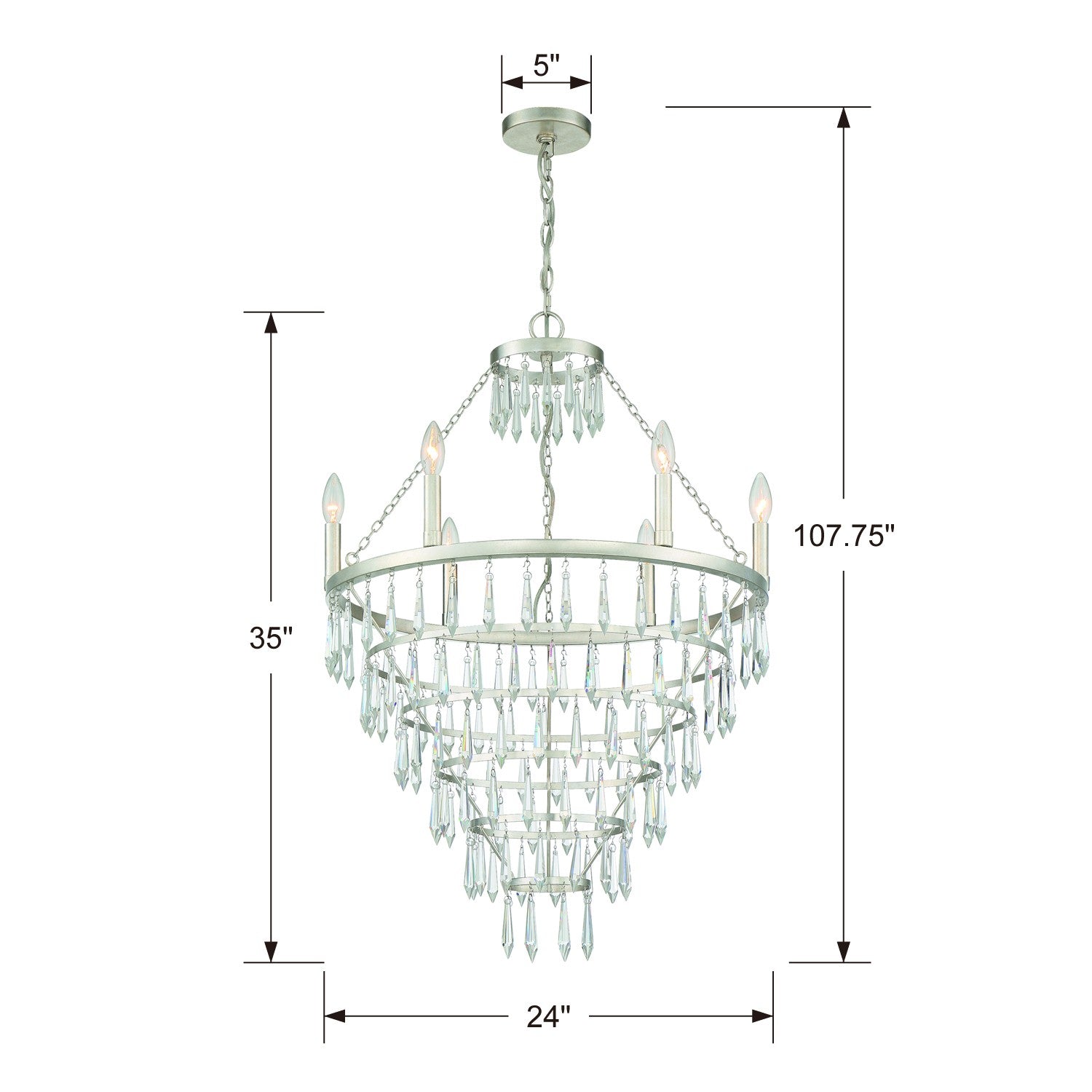 Crystorama Lucille LUC-A9066-SA – 24 Inch – 6 Light – Chandelier – Antique Silver – Dry Rated
