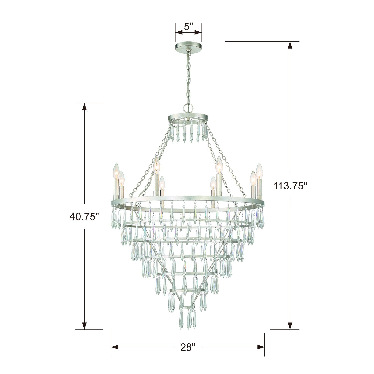 Crystorama Lucille LUC-A9068-SA – 28 Inch – 8 Light – Chandelier – Antique Silver – Dry Rated