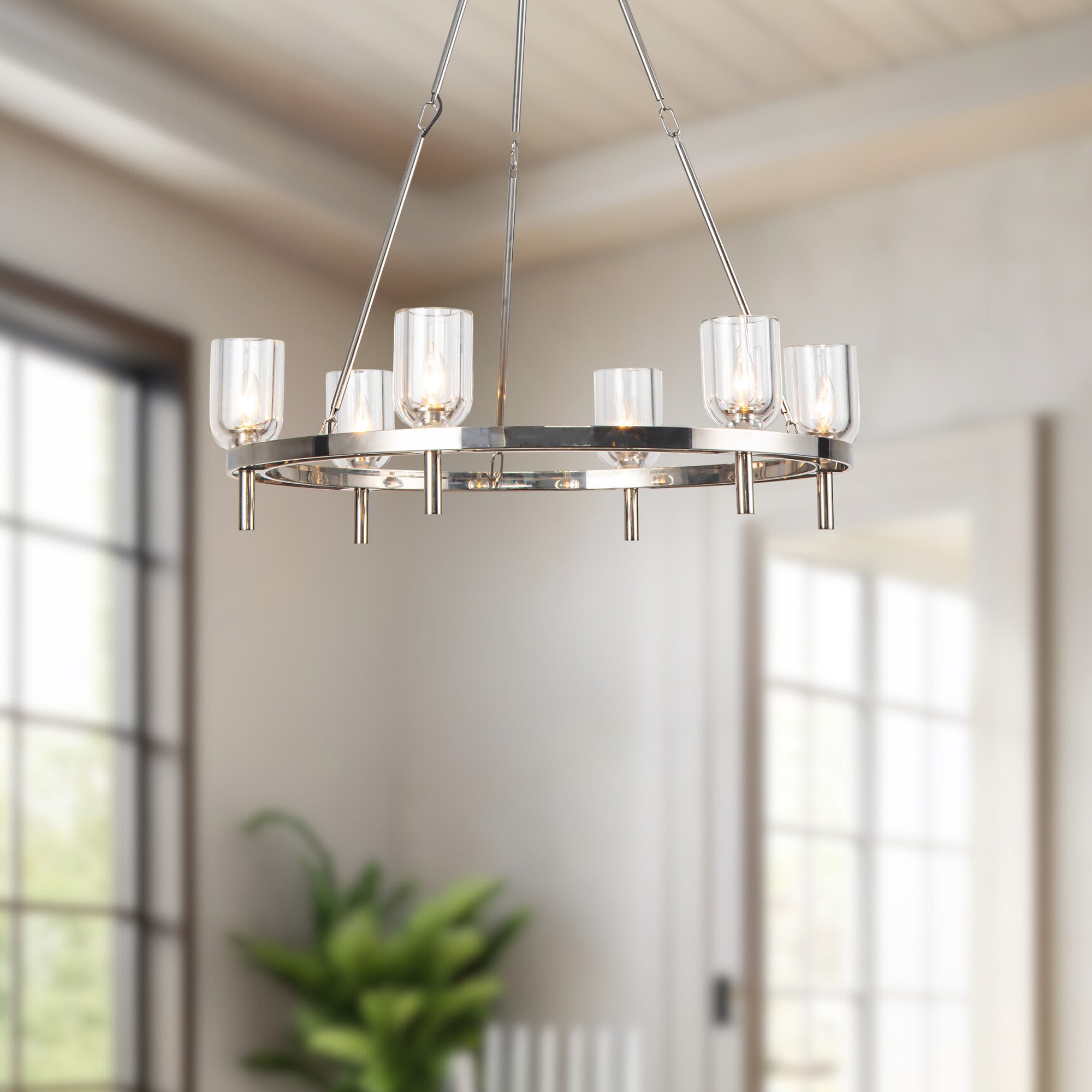 Lucian 32-in Clear Crystal/Polished Nickel 6 Lights Chandeliers