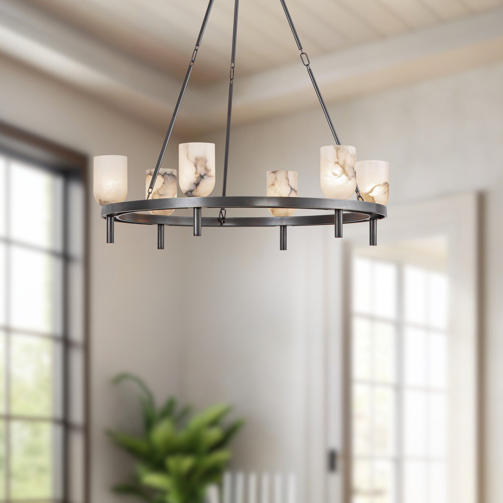 Lucian 32-in Urban Bronze/Alabaster 6 Lights Chandeliers