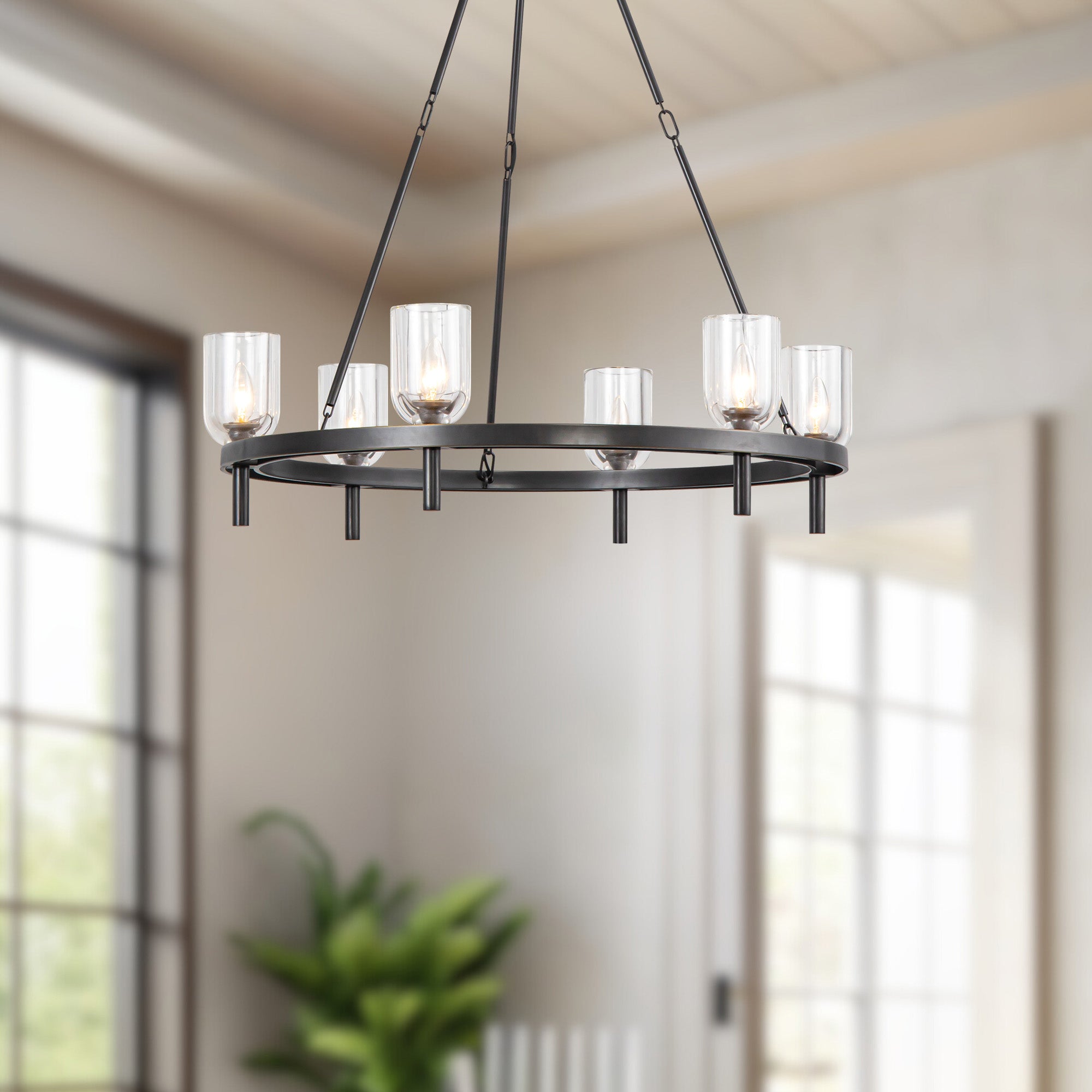 Lucian 32-in Clear Crystal/Urban Bronze 6 Lights Chandeliers