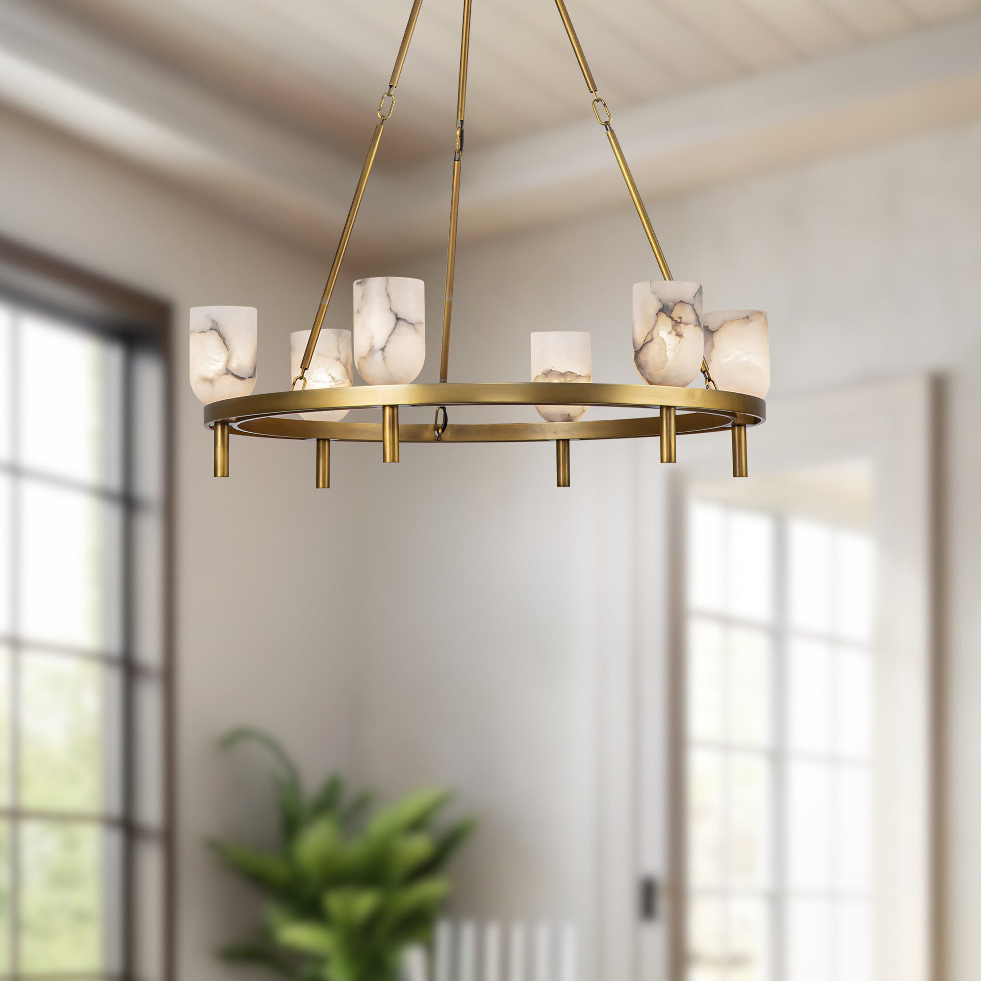 Lucian 32-in Vintage Brass/Alabaster 6 Lights Chandeliers