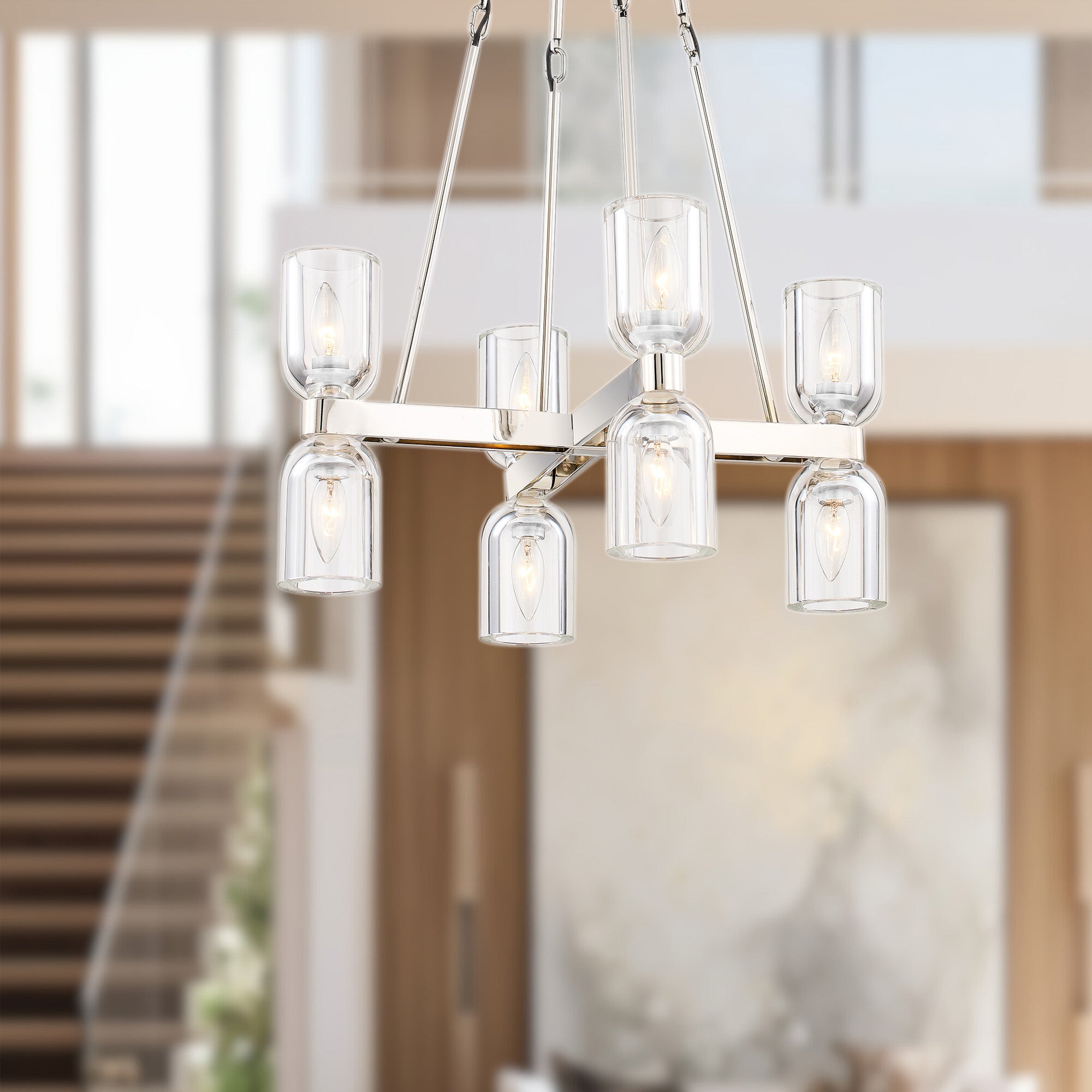 Lucian 22-in Clear Crystal/Polished Nickel 8 Lights Chandeliers