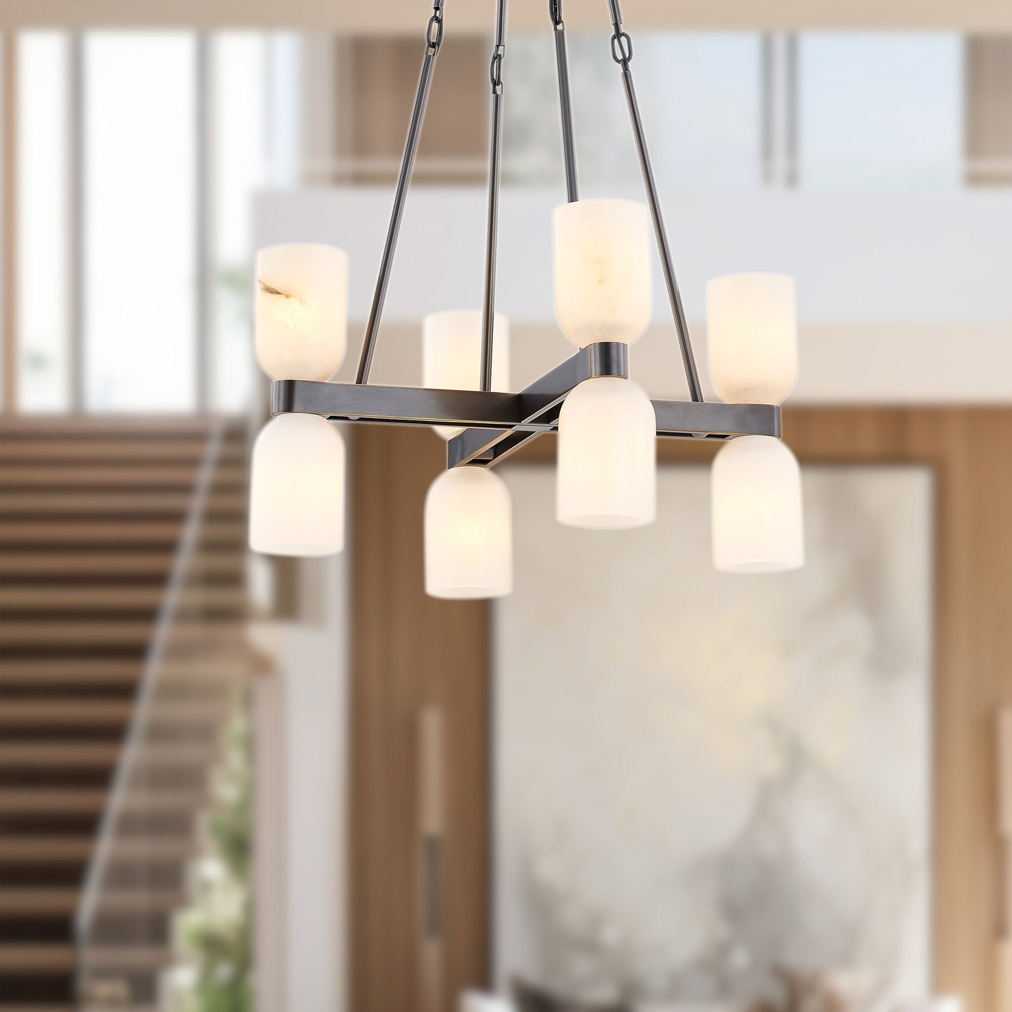Lucian 22-in Urban Bronze/Alabaster 8 Lights Chandeliers