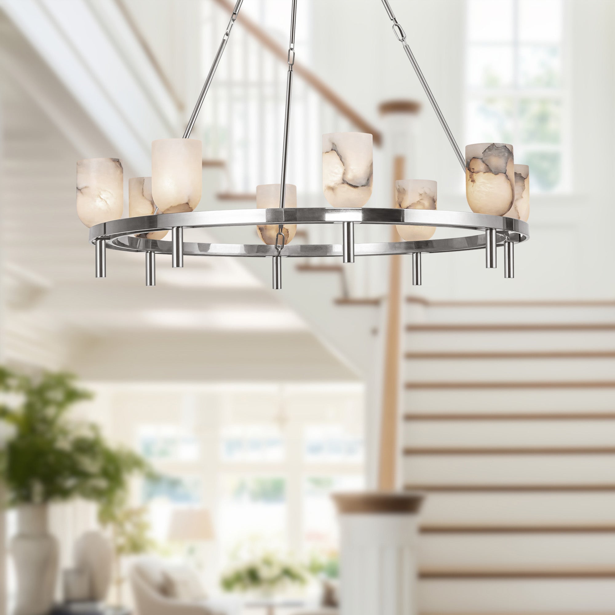 Lucian 36-in Polished Nickel/Alabaster 8 Lights Chandeliers