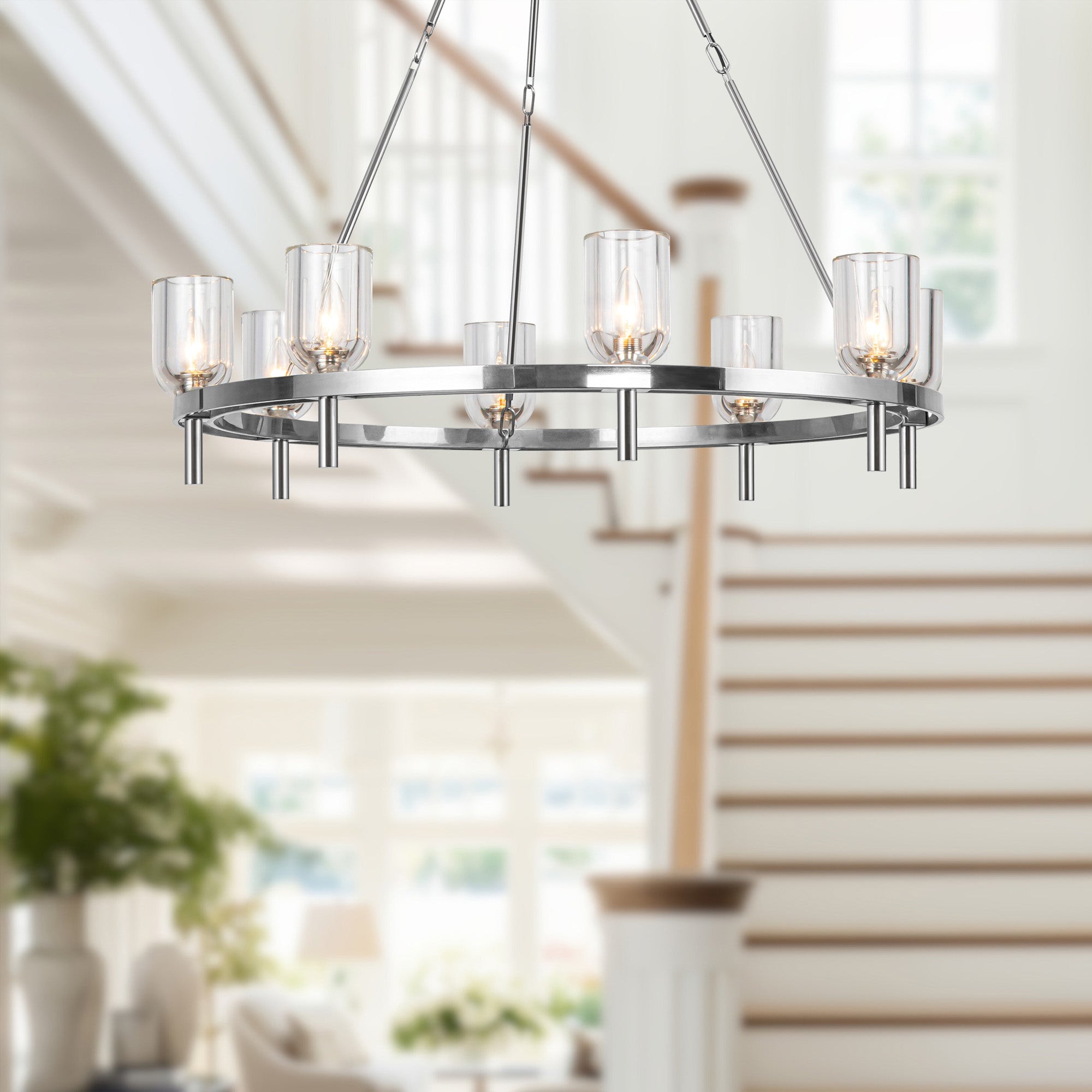 Lucian 36-in Clear Crystal/Polished Nickel 8 Lights Chandeliers