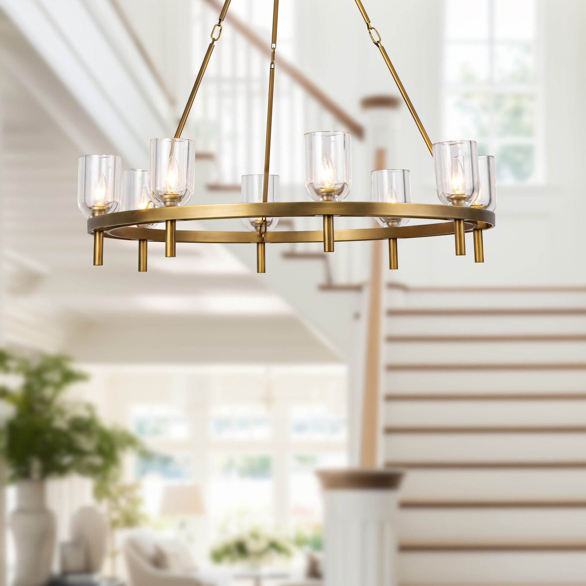 Lucian 36-in Clear Crystal/Vintage Brass 8 Lights Chandeliers