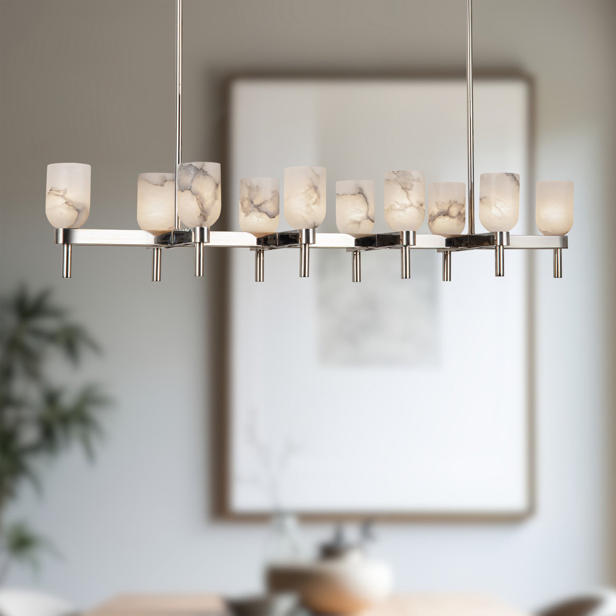 Lucian 52-in Polished Nickel/Alabaster 10 Lights Linear Pendant