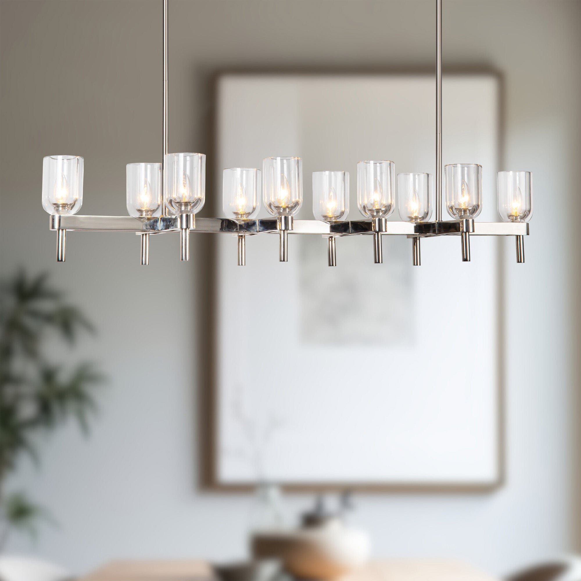 Lucian 52-in Clear Crystal/Polished Nickel 10 Lights Linear Pendant