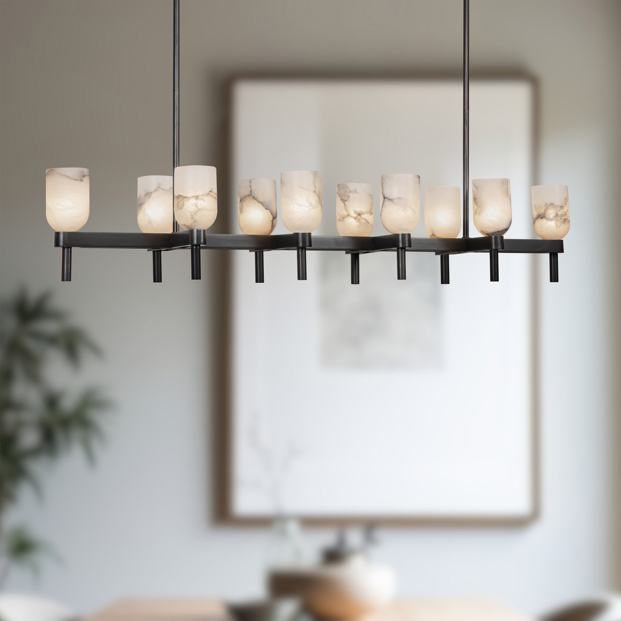 Lucian 52-in Urban Bronze/Alabaster 10 Lights Linear Pendant