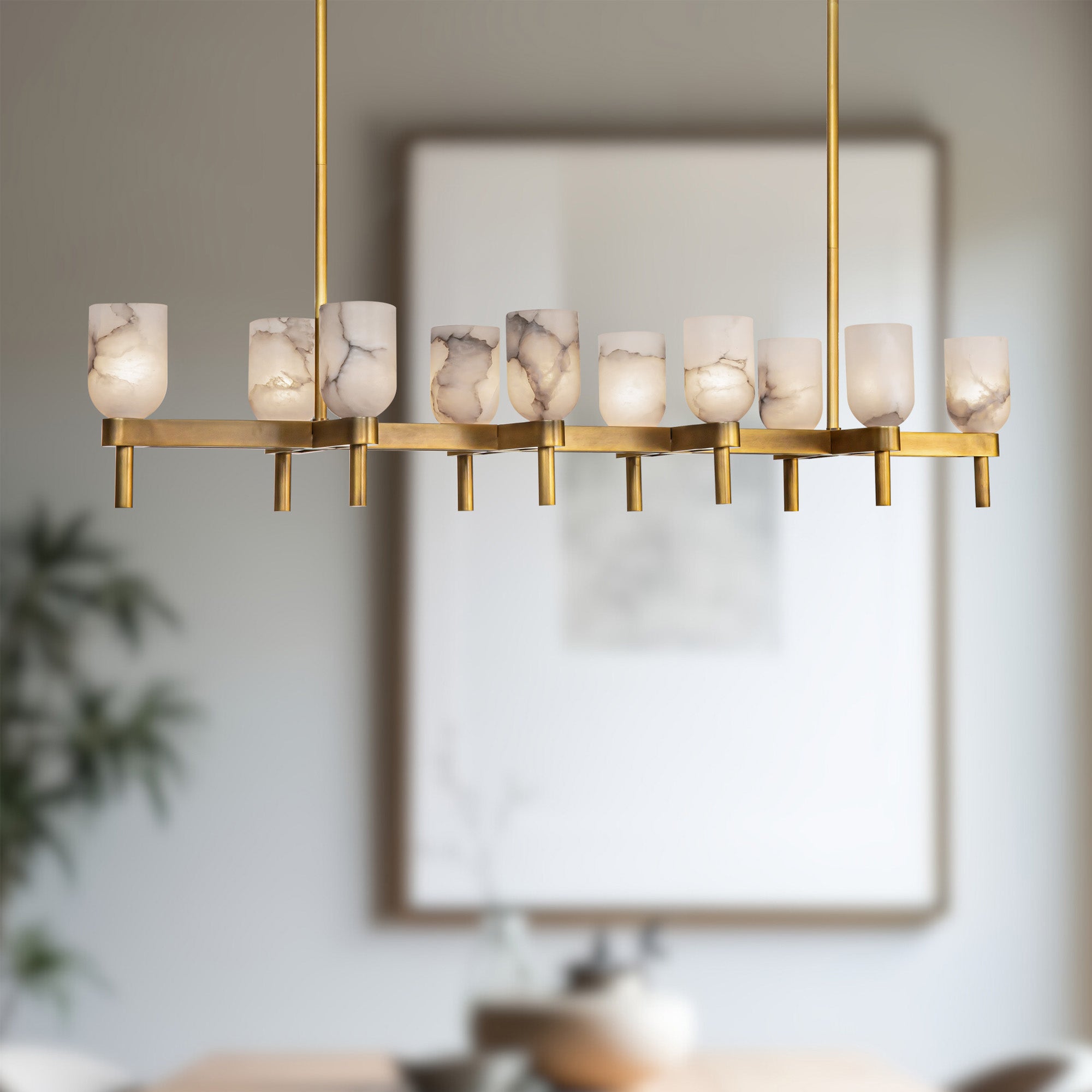 Lucian 52-in Vintage Brass/Alabaster 10 Lights Linear Pendant