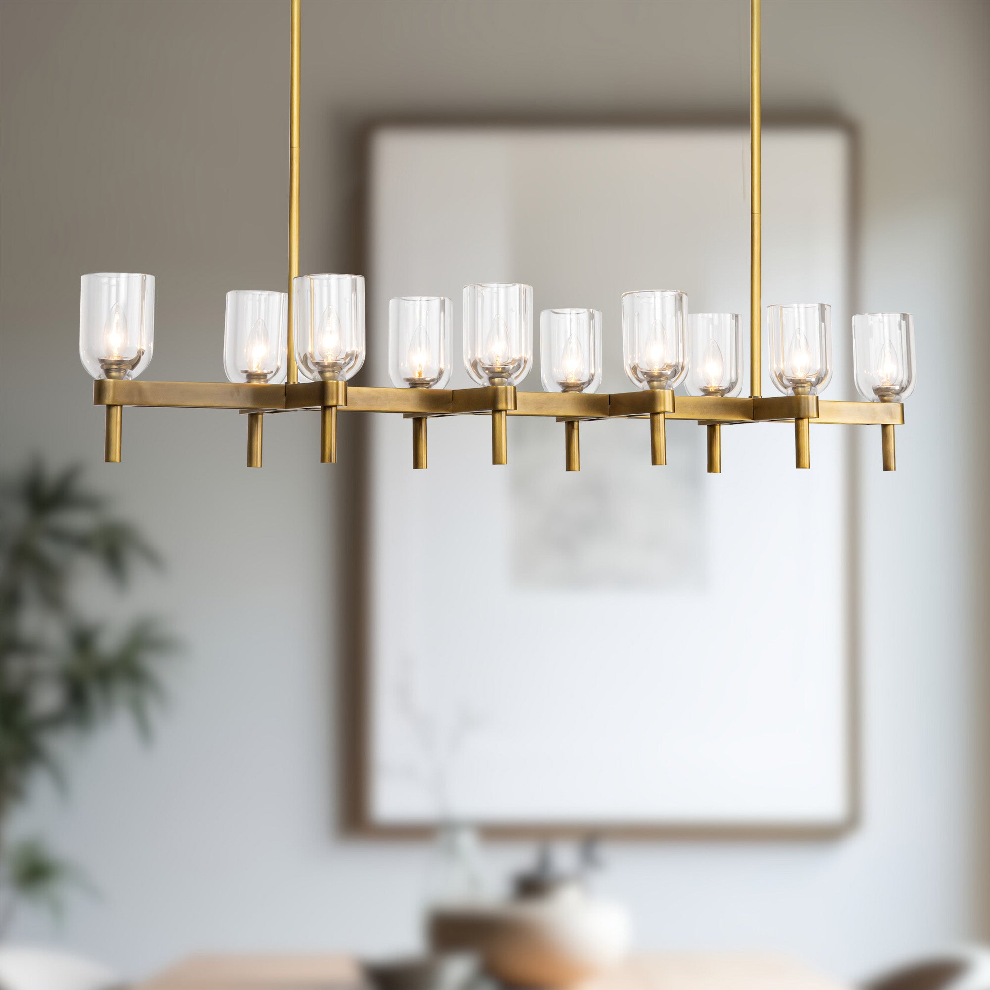 Lucian 52-in Clear Crystal/Vintage Brass 10 Lights Linear Pendant