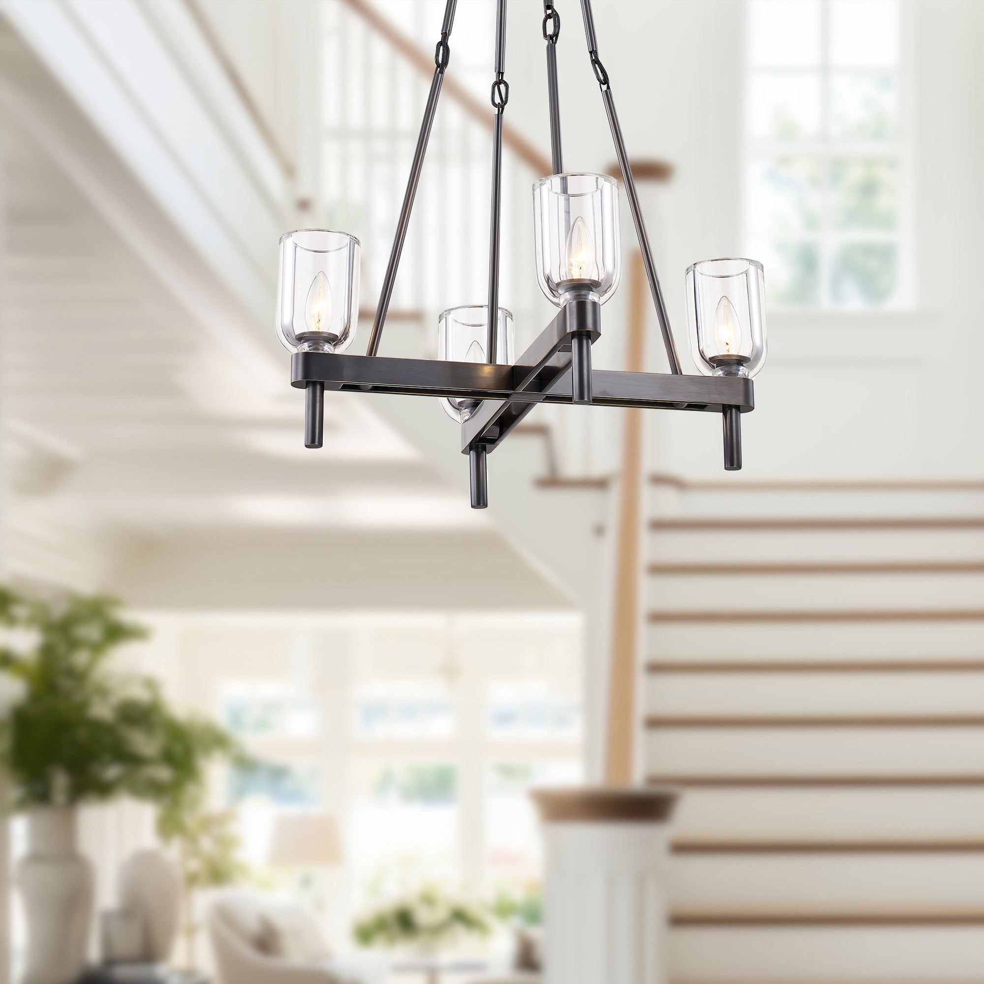 Lucian 22-in Clear Crystal/Urban Bronze 4 Lights Pendant