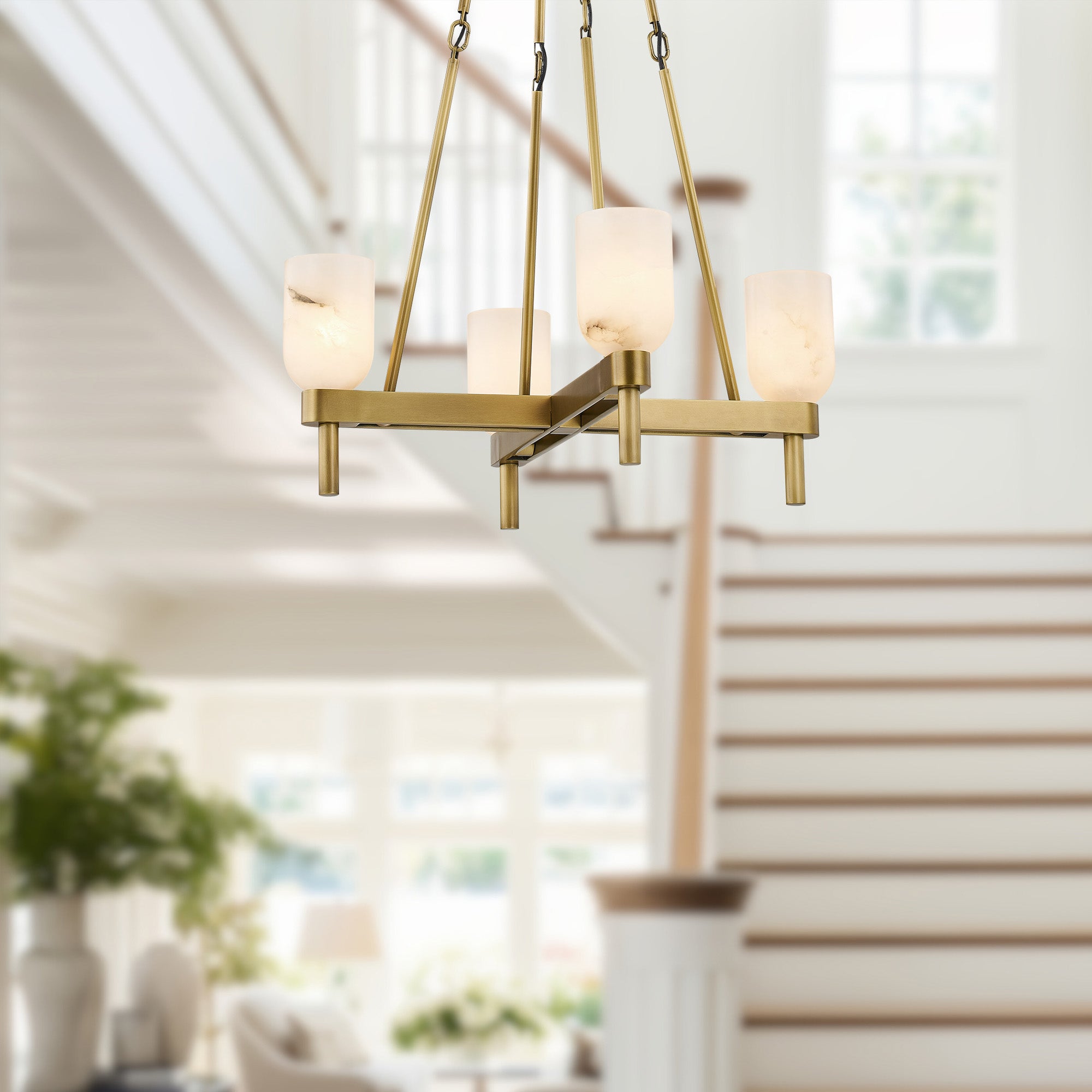 Lucian 22-in Vintage Brass/Alabaster 4 Lights Pendant