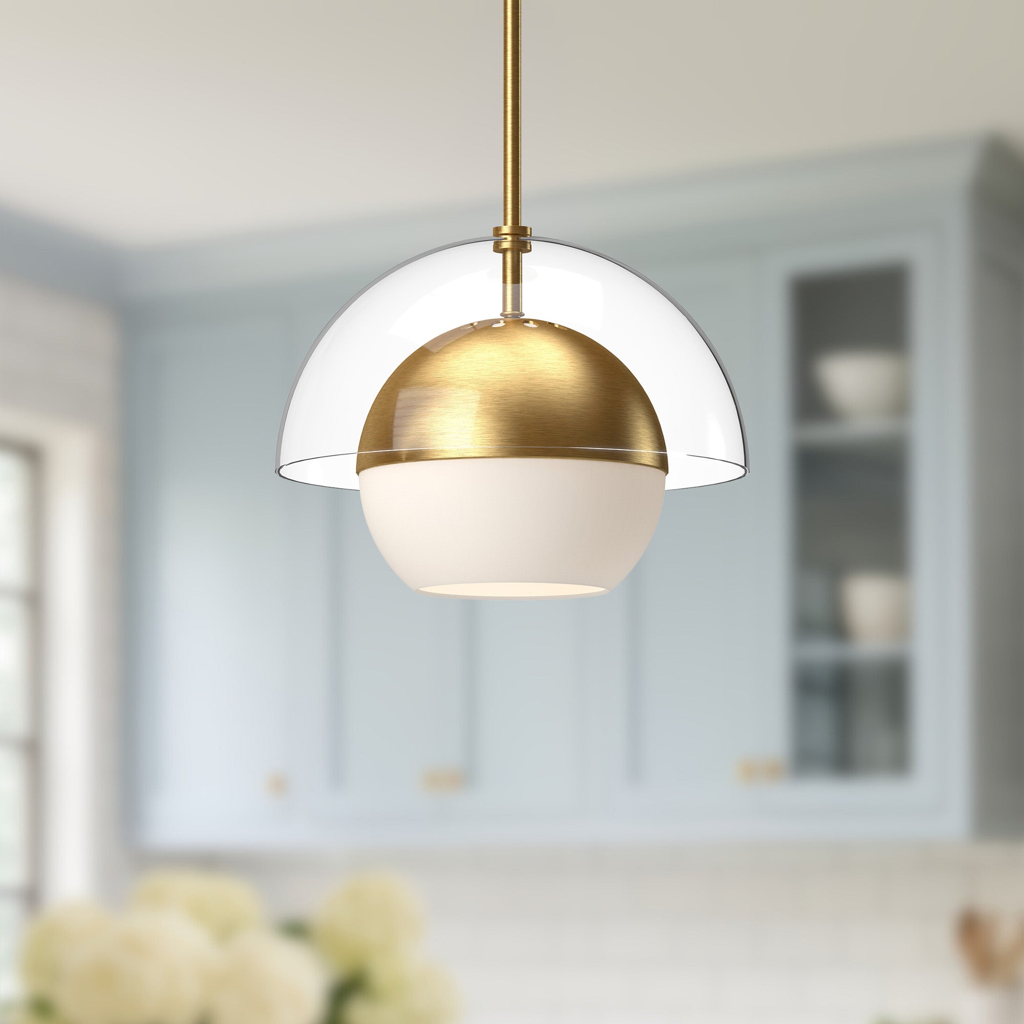 Lucy 12-in Brushed Gold/Opal Matte Glass 1 Light Pendant