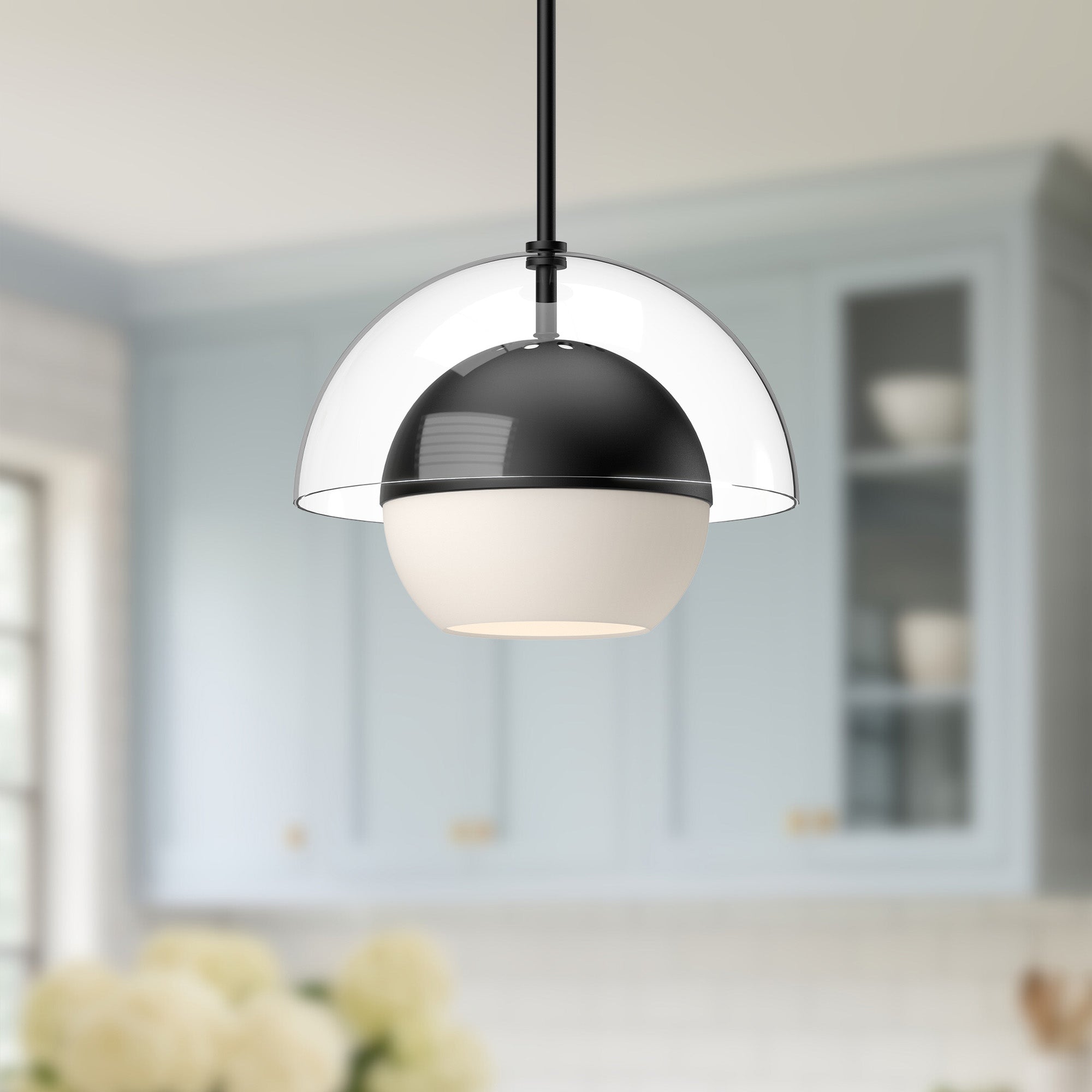 Lucy 12-in Matte Black/Opal Matte Glass 1 Light Pendant