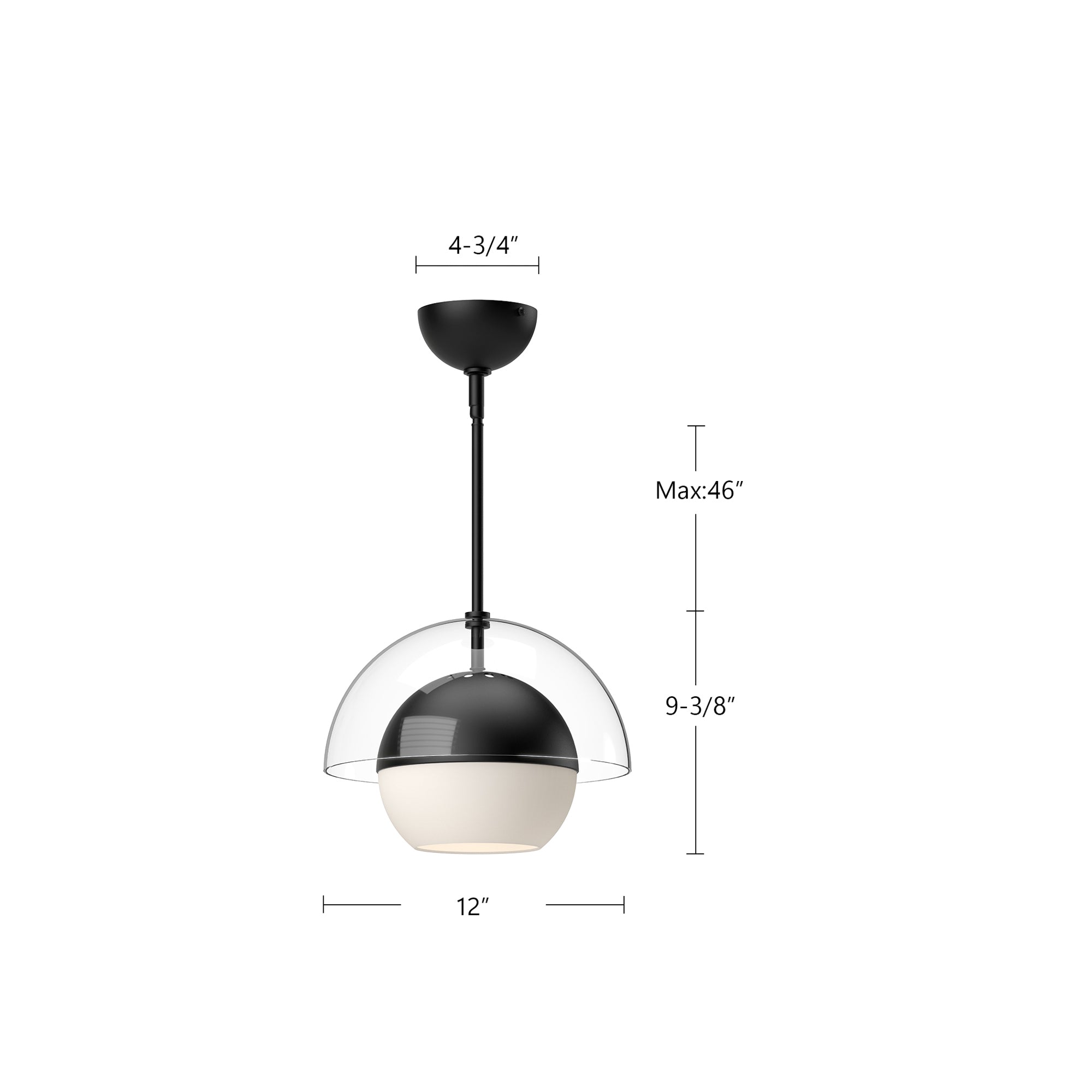 Lucy 12-in Matte Black/Opal Matte Glass 1 Light Pendant