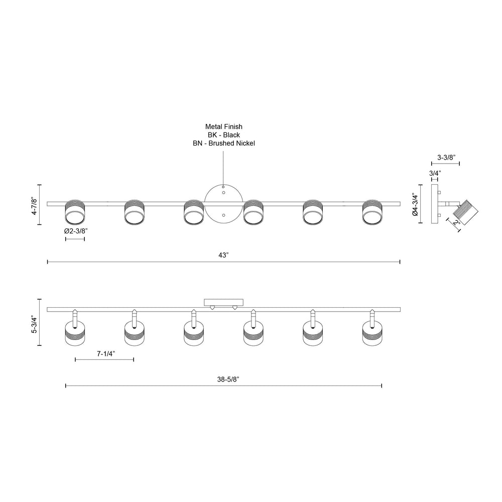 Kuzco Lighting TR10044-BK Lyra 43-in LED Track Light Fixture, UL Damp Rated, Black