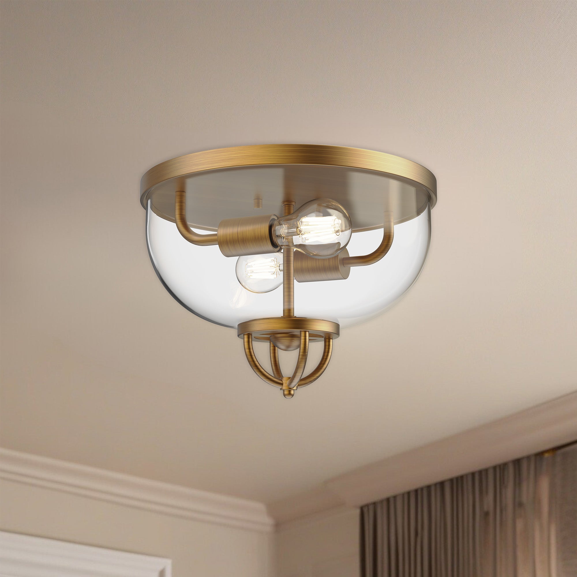 Lancaster 13-in Aged Gold 2 Lights Flush Mount