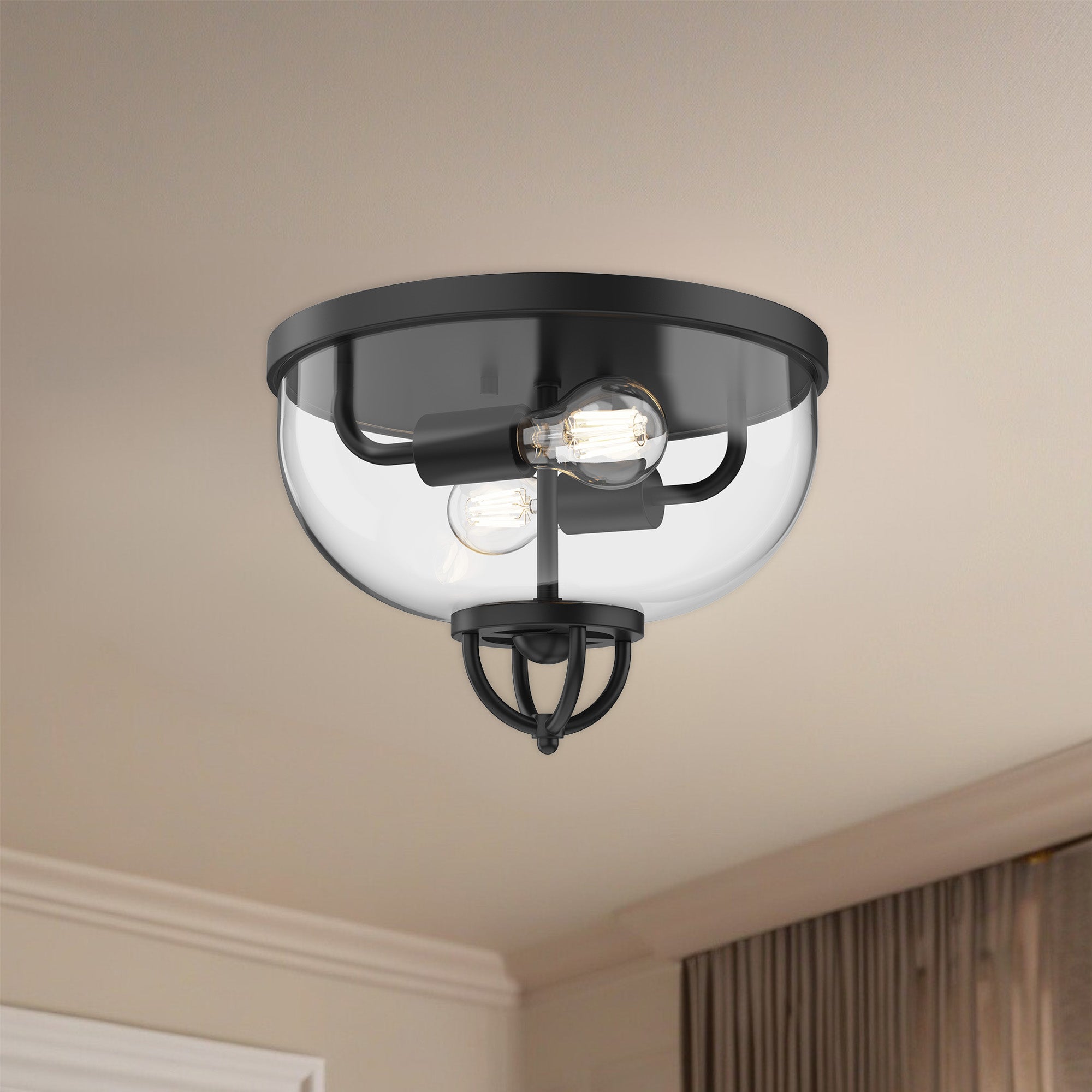Lancaster 13-in Matte Black 2 Lights Flush Mount