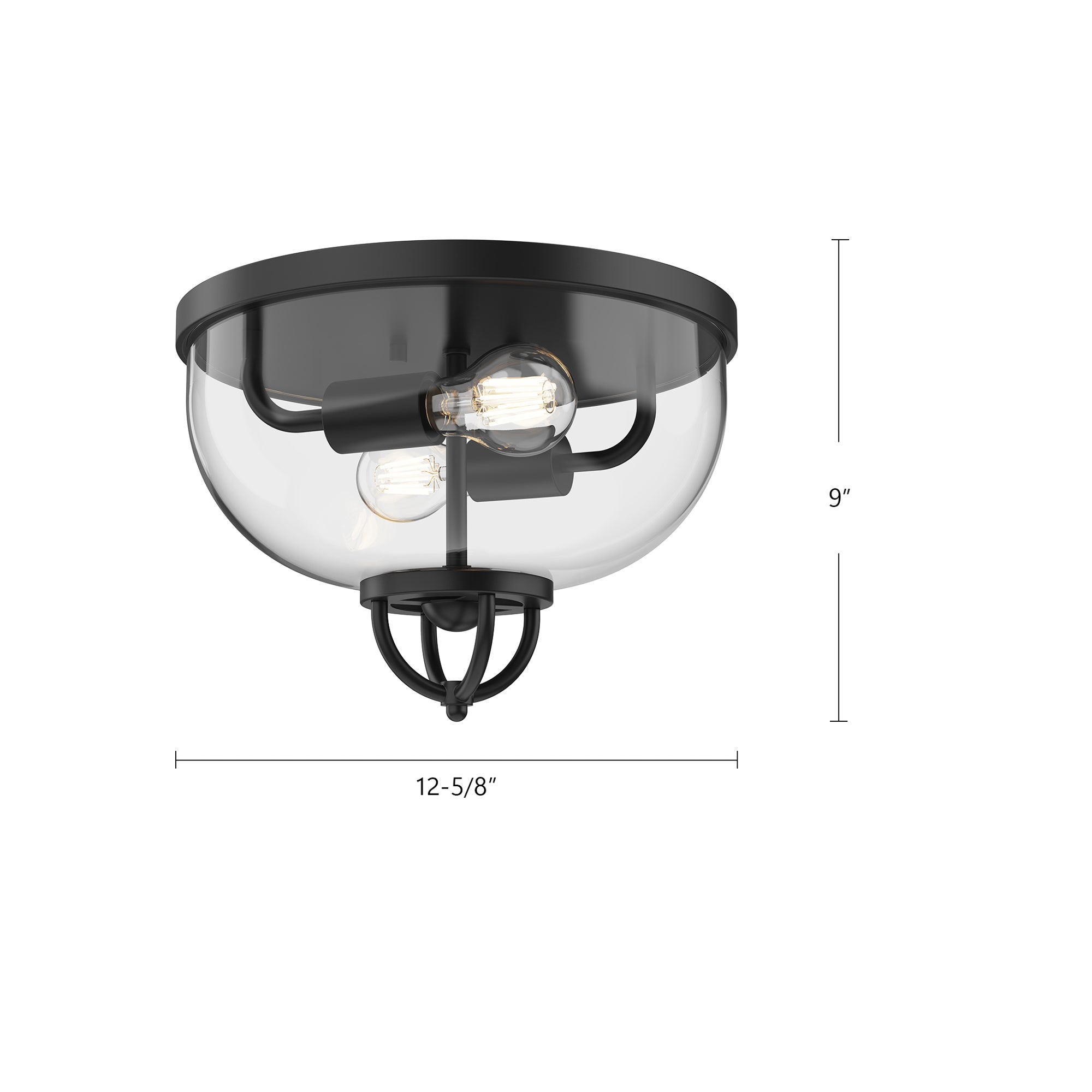Lancaster 13-in Matte Black 2 Lights Flush Mount