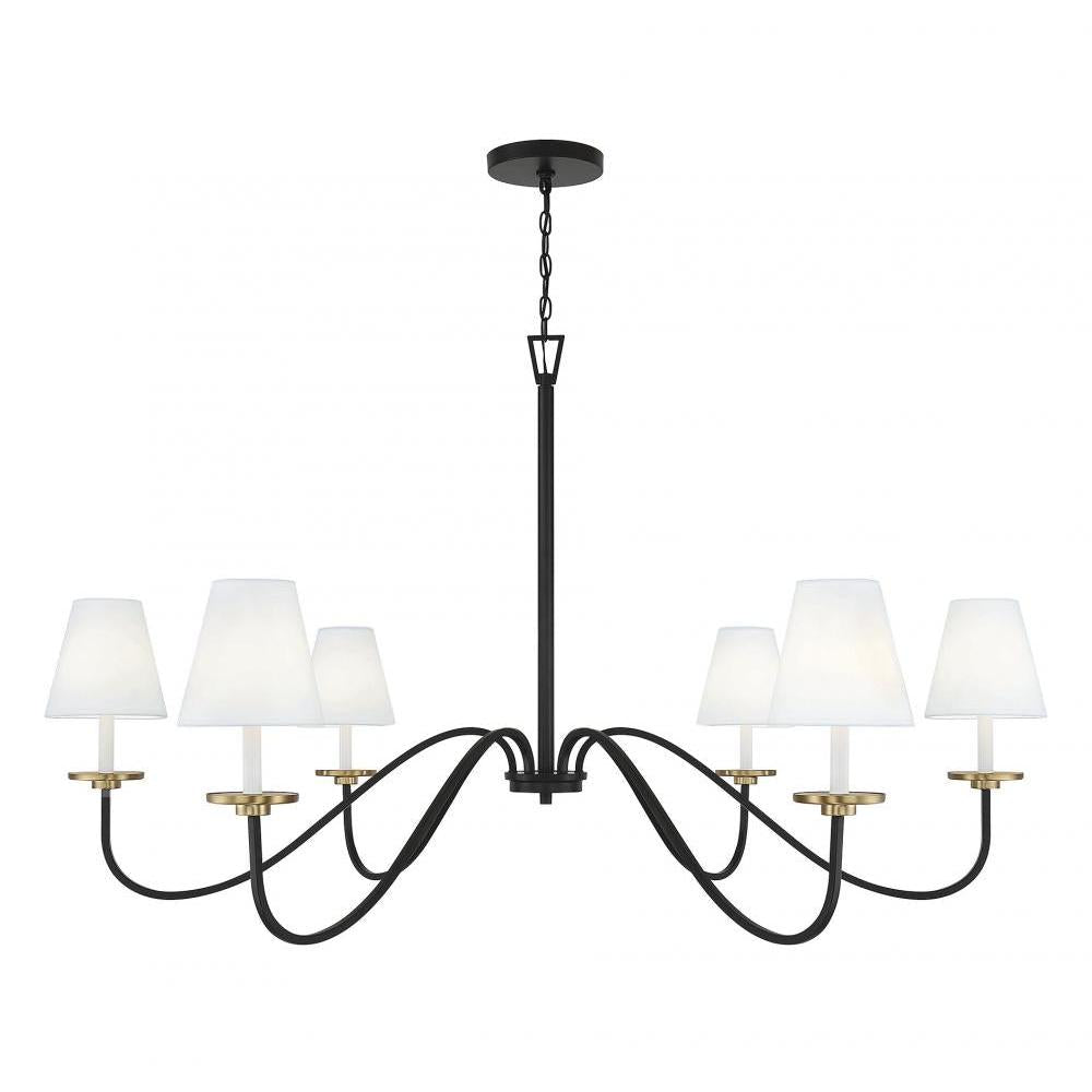 6-Light Chandelier in Black with Natural Brass Accents