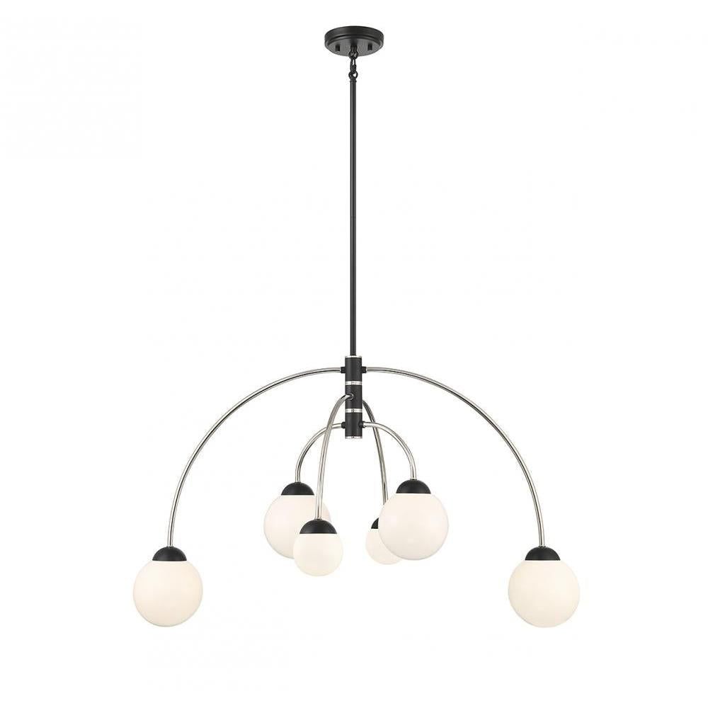 6-Light Chandelier in Matte Black with Polished Nickel