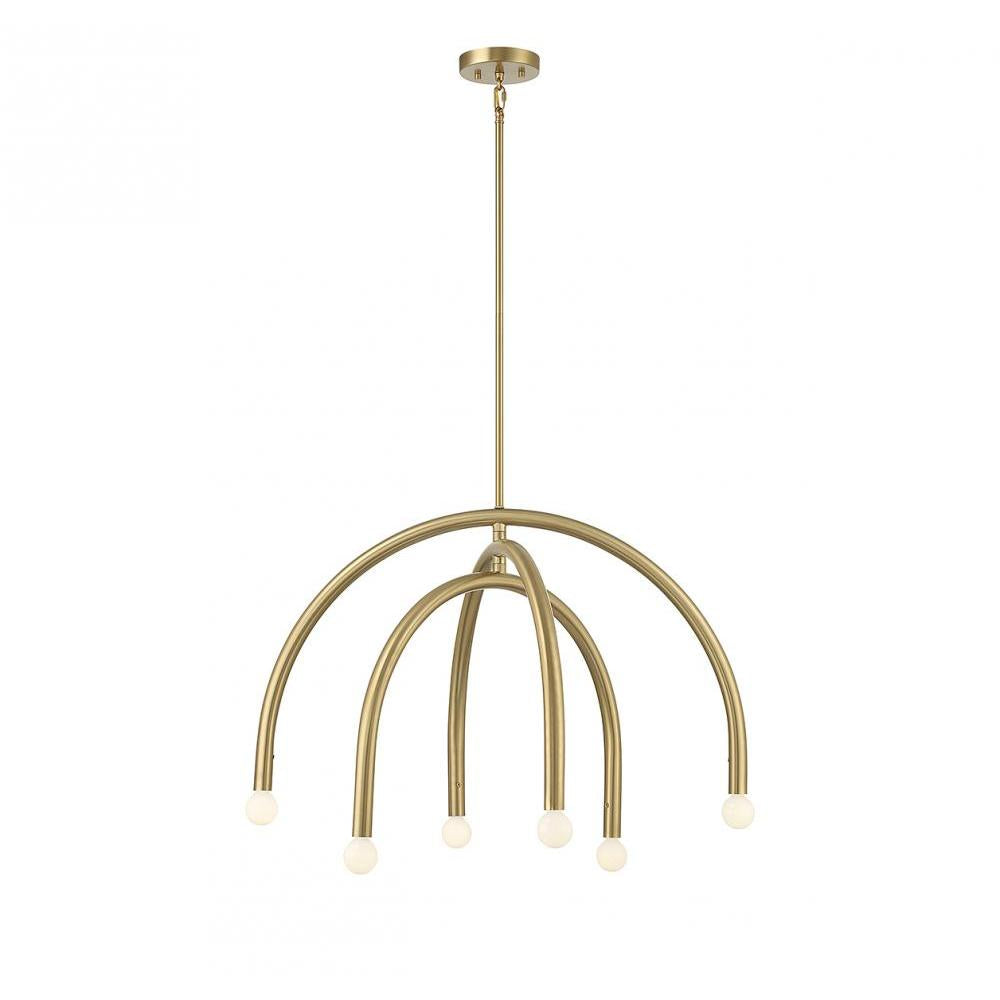 6-Light Chandelier in Natural Brass