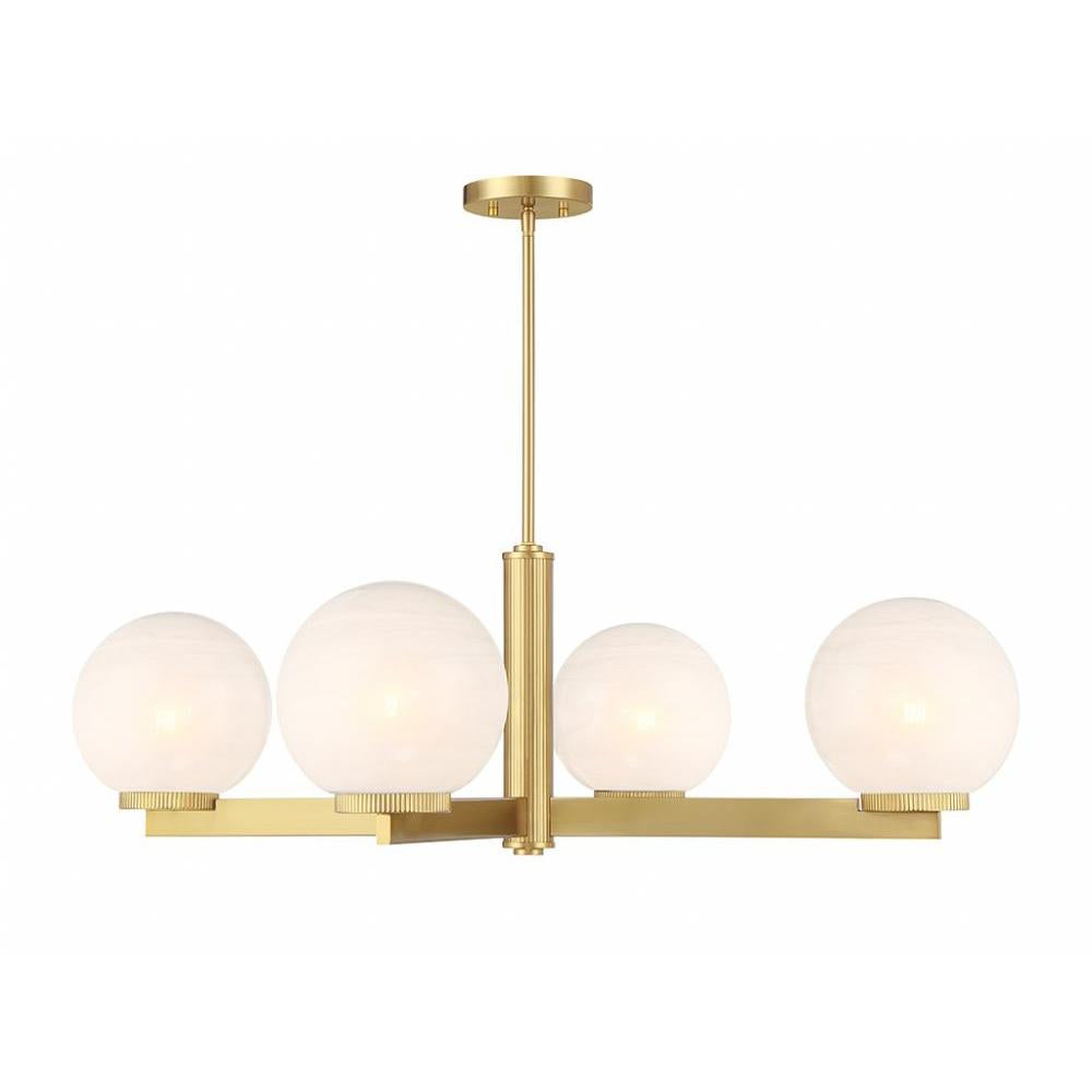 4-Light Chandelier in Natural Brass