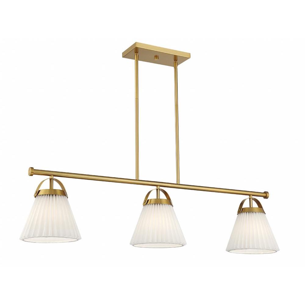 3-Light Linear Chandelier in Natural Brass