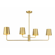 4-Light Linear Chandelier in Natural Brass
