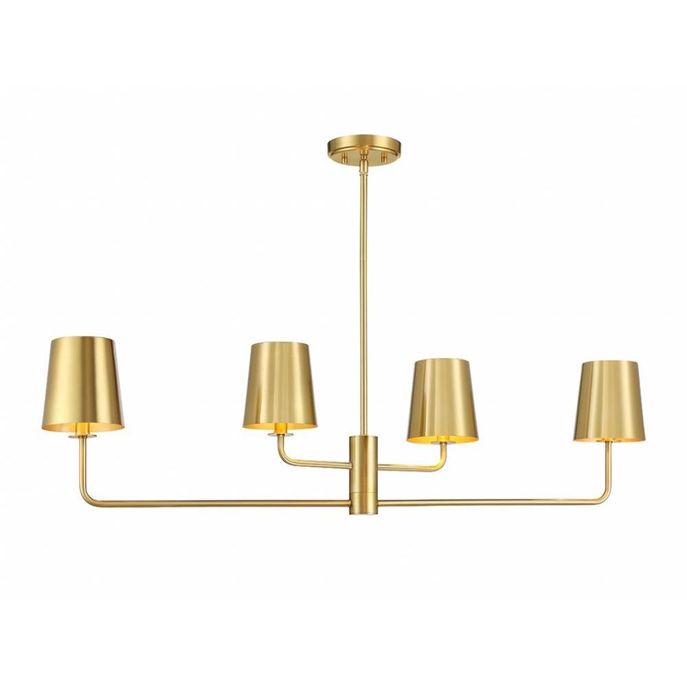 4-Light Linear Chandelier in Natural Brass