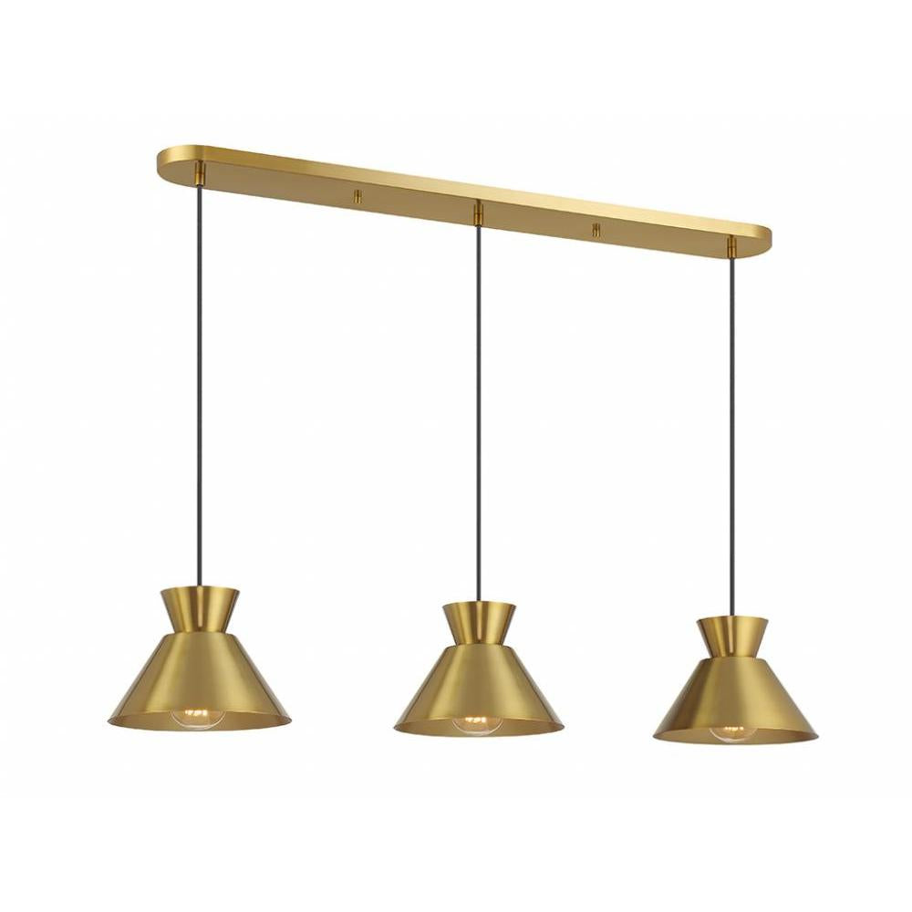 3-Light Linear Chandelier in Natural Brass