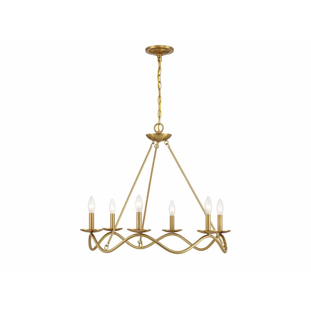 6-Light Chandelier in Natural Brass