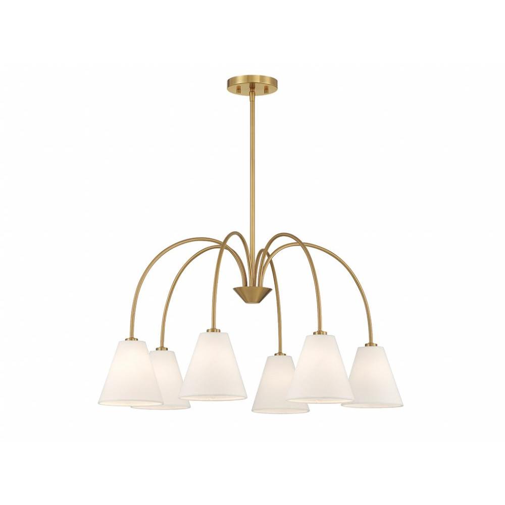 6-Light Chandelier in Natural Brass