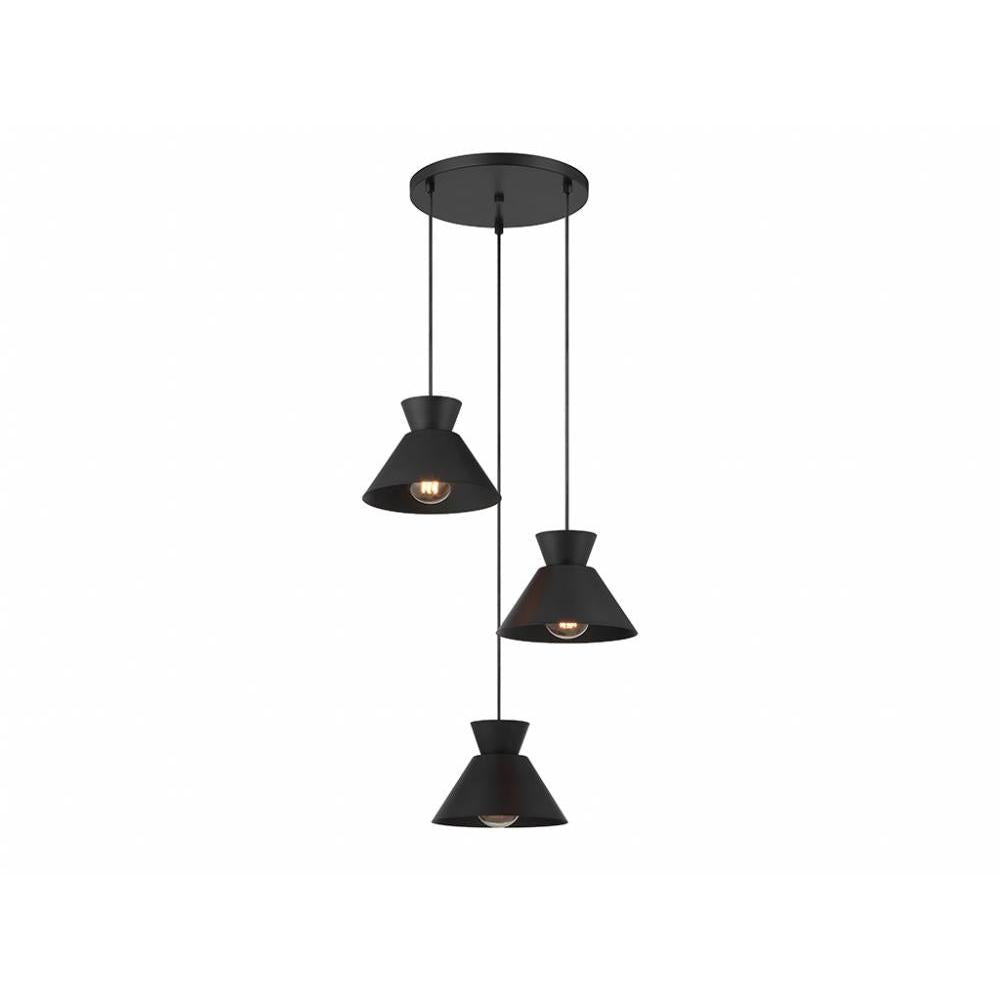 3-Light Multi-Point Chandelier in Matte Black