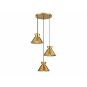 3-Light Multi-Point Chandelier in Natural Brass