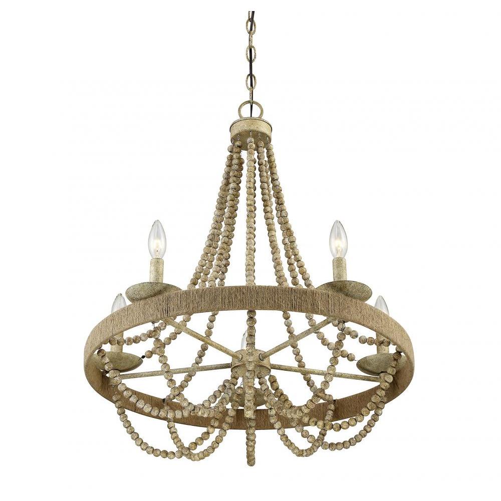 5-Light Chandelier in Natural Wood with Rope