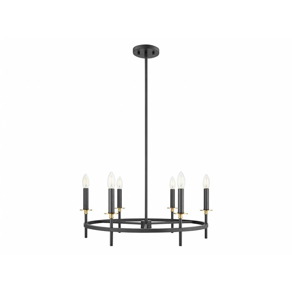 6-Light Chandelier in Matte Black and Natural Brass