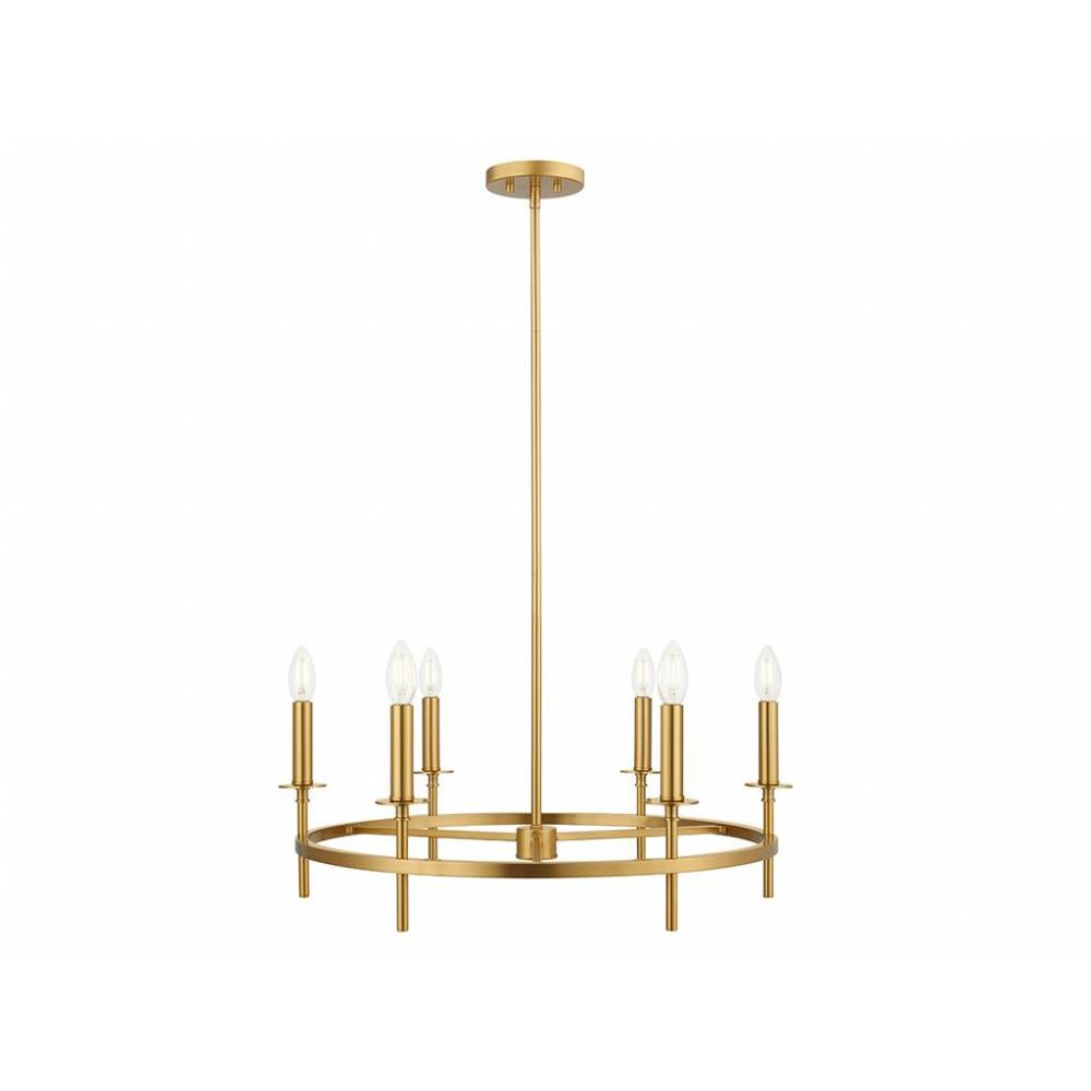 6-Light Chandelier in Natural Brass